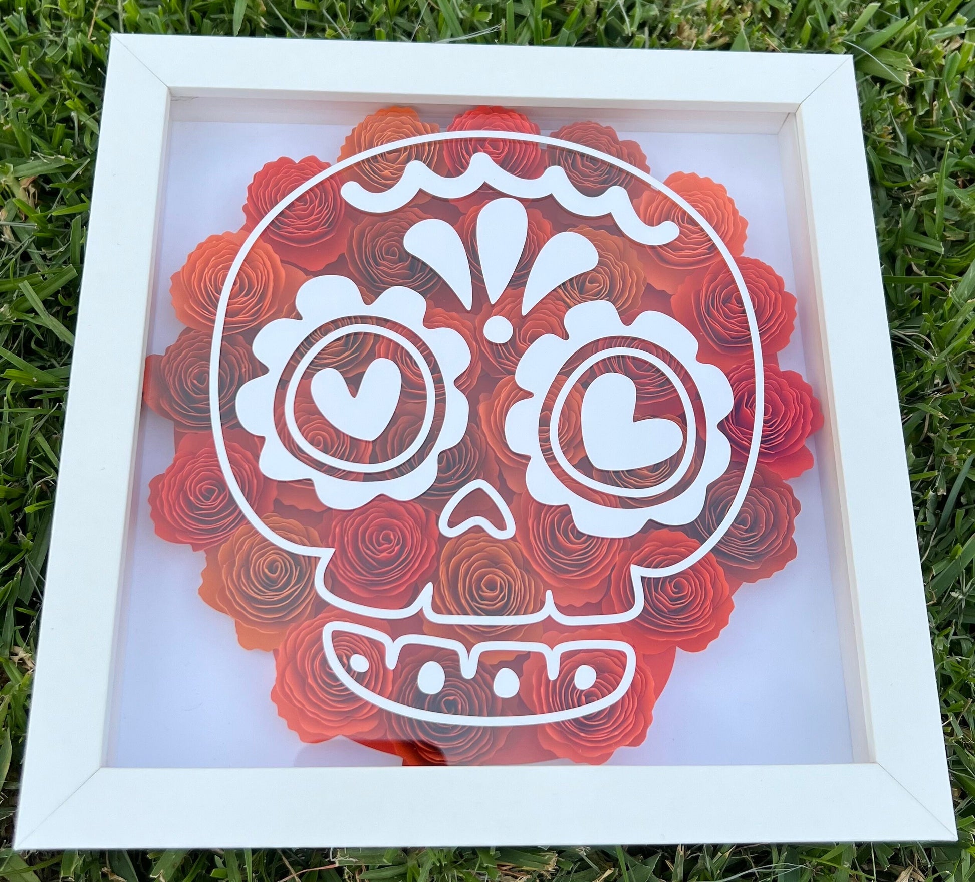 Colorful Día de Muertos Floral Wall Hanging - Handcrafted Shadow Box, Day of the Dead Art by Lina Loves Two, handmade in Los Angeles CA