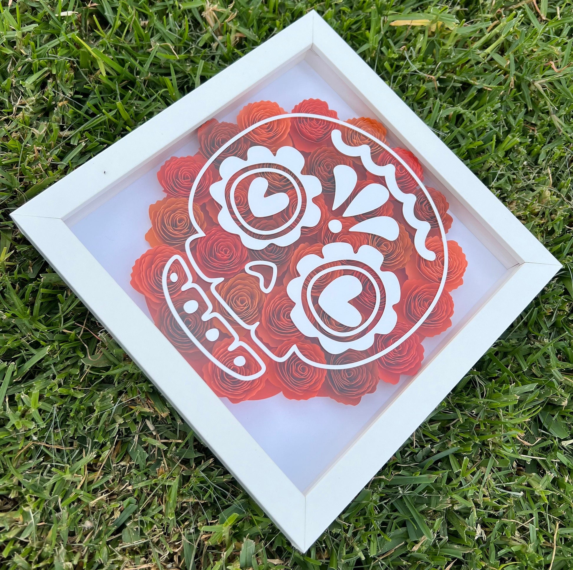 Colorful Día de Muertos Floral Wall Hanging - Handcrafted Shadow Box, Day of the Dead Art by Lina Loves Two, handmade in Los Angeles CA
