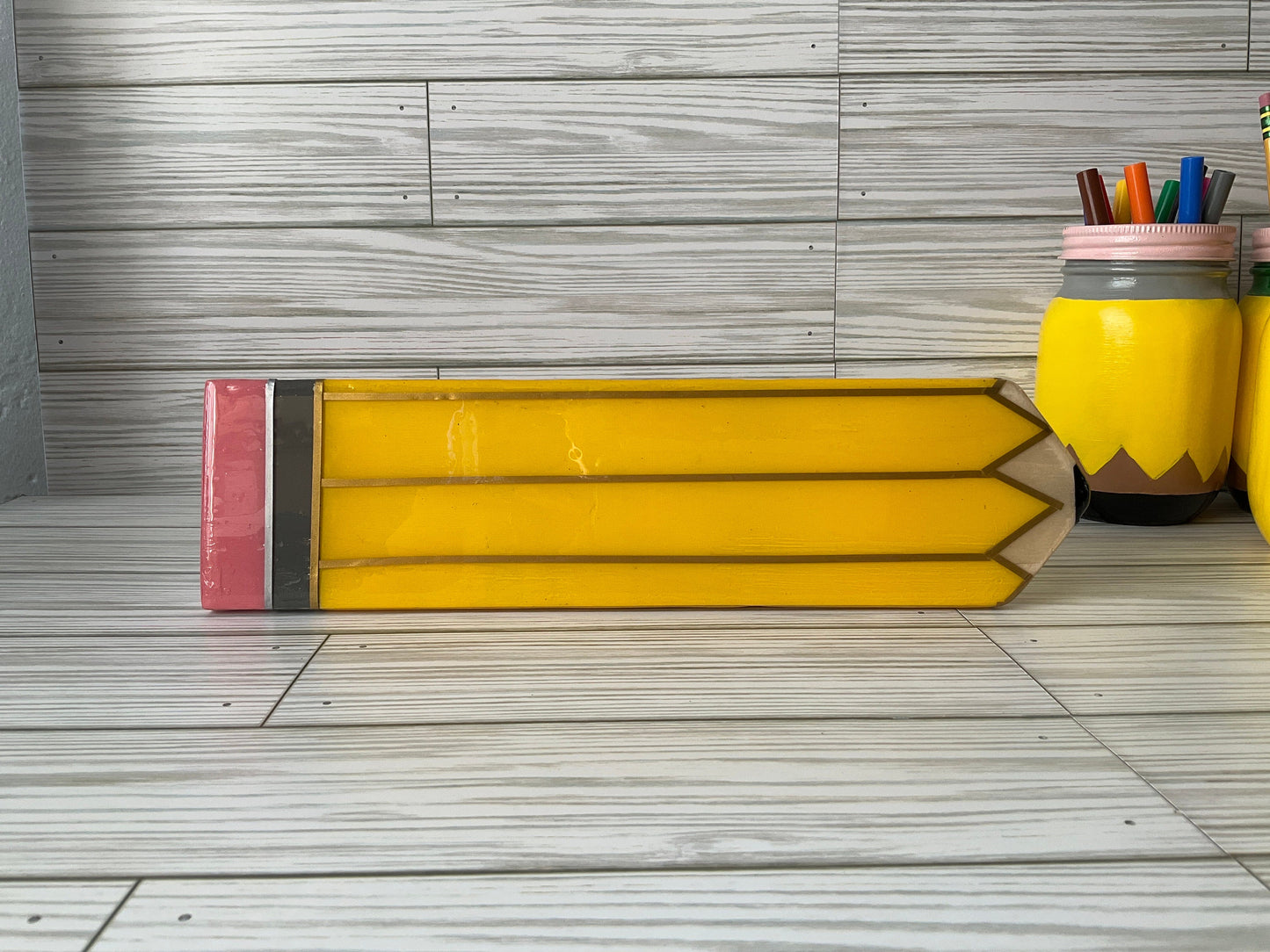 Personalized Teacher Pencil Sign: Yellow Wooden Hall Pass