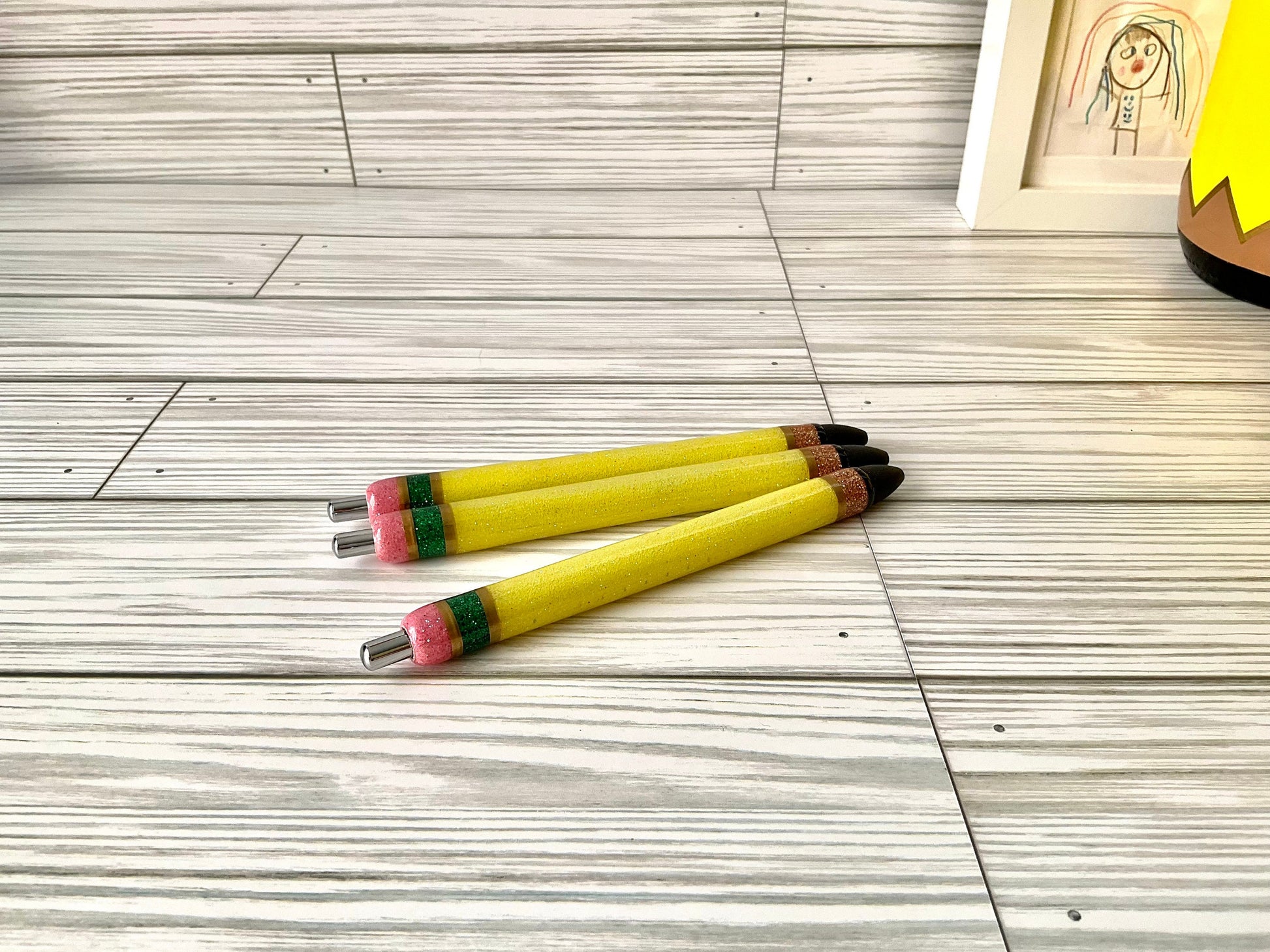 Personalized Teacher Glitter Pens - Pencil Design, Set of 3