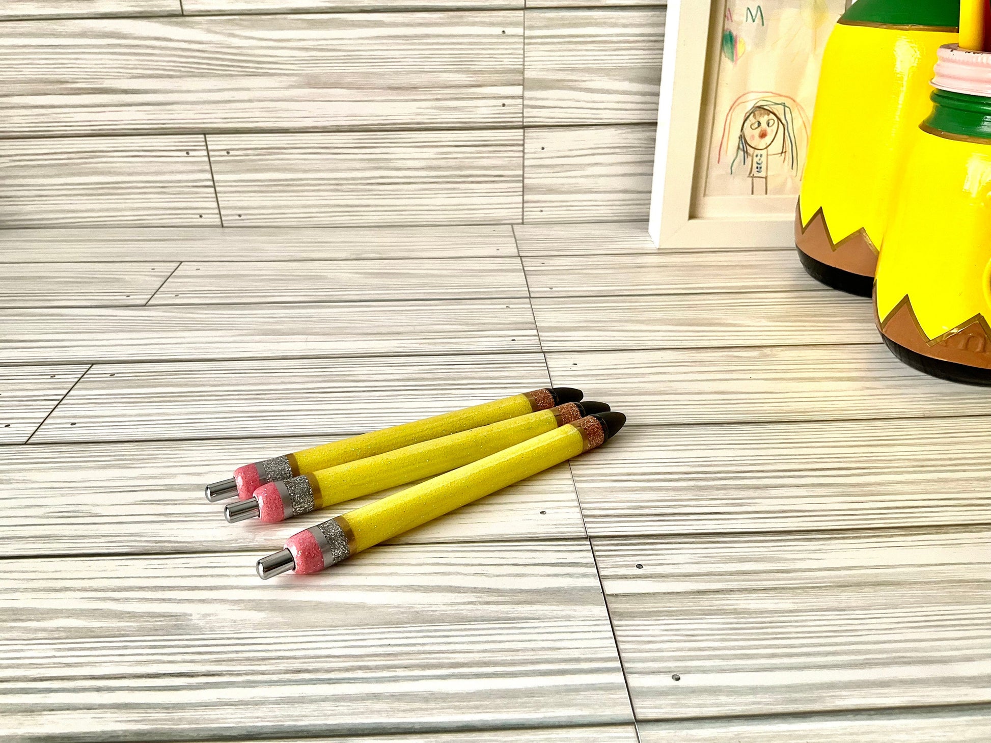 Personalized Teacher Glitter Pens - Pencil Design, Set of 3