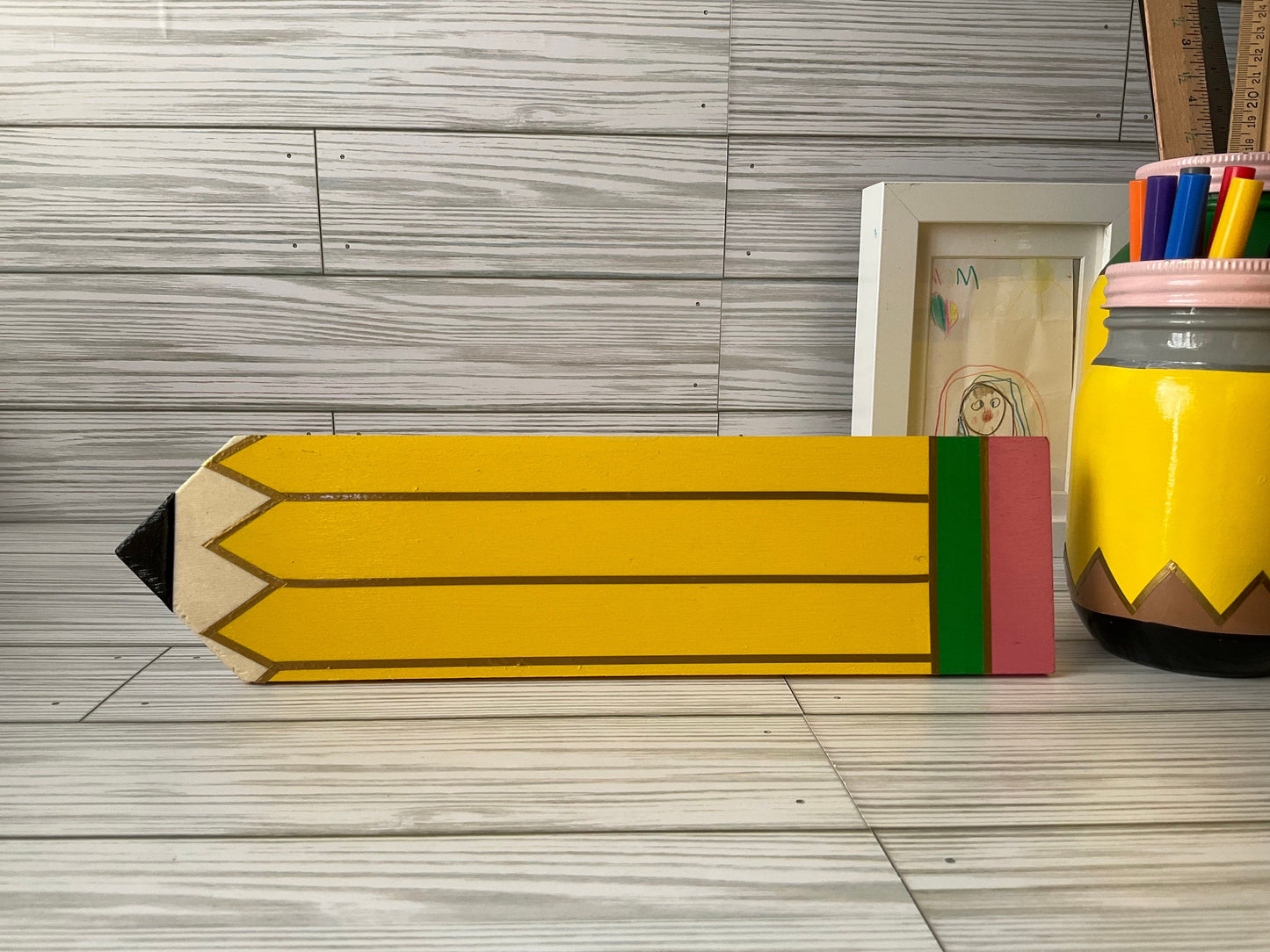 Personalized Teacher Pencil Sign: Yellow Wooden Hall Pass