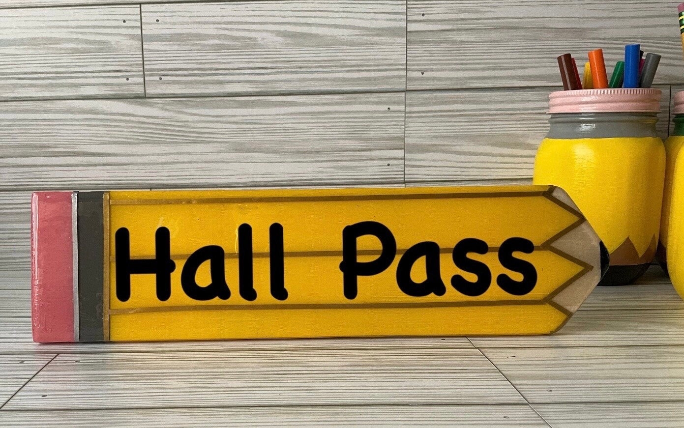 Personalized Teacher Pencil Sign: Yellow Wooden Hall Pass