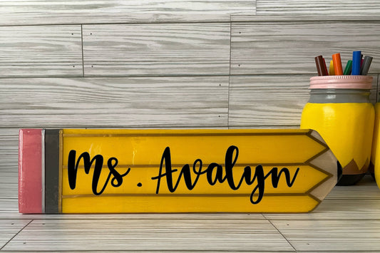 Personalized Teacher Pencil Sign: Yellow Wooden Hall Pass