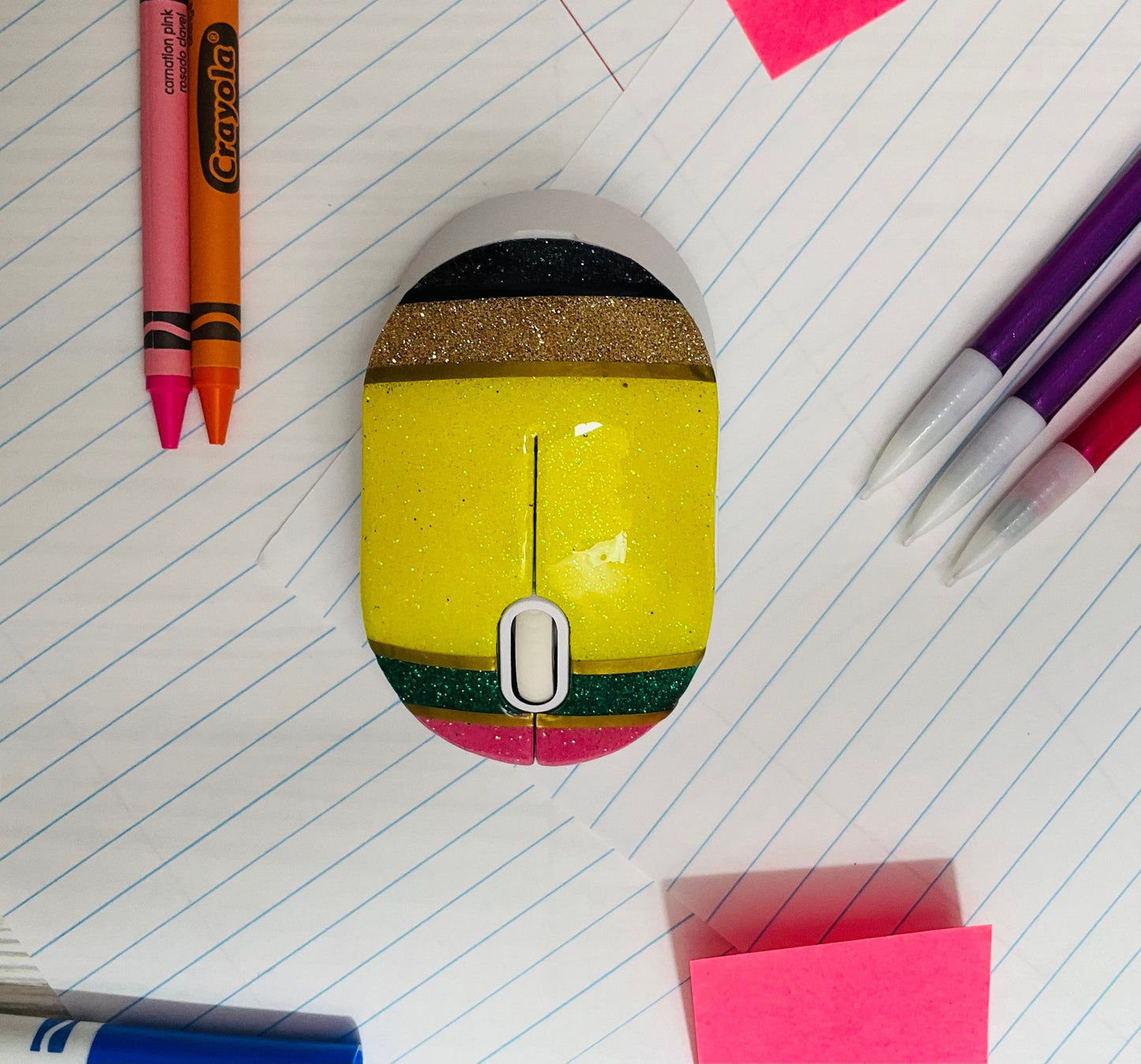 Pencil Wireless Mouse | Teacher Gifts | Yellow Pencil Glitter | Unique Wireless Mouse for Teachers