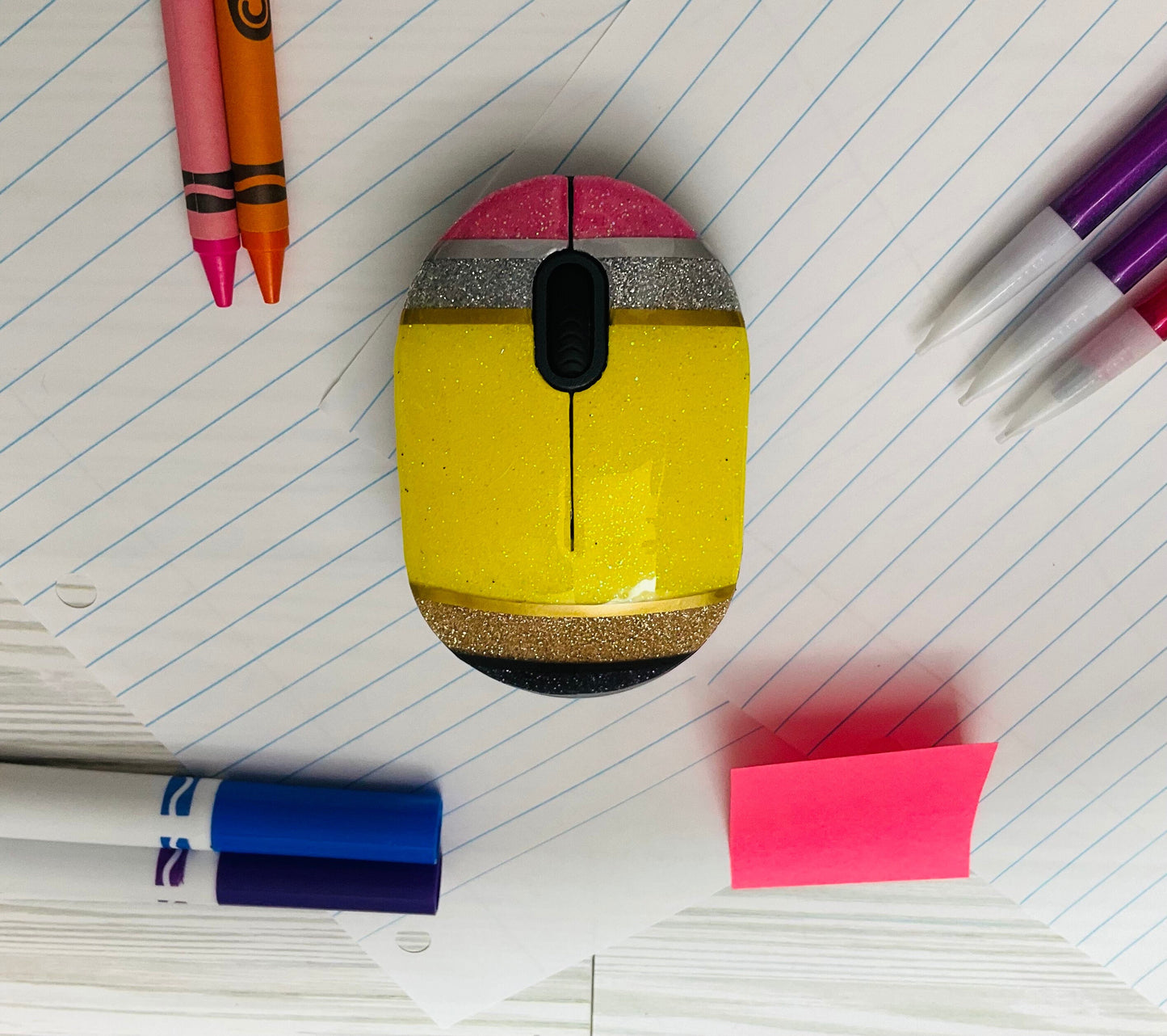 Pencil Wireless Mouse | Teacher Gifts | Yellow Pencil Glitter | Unique Wireless Mouse for Teachers
