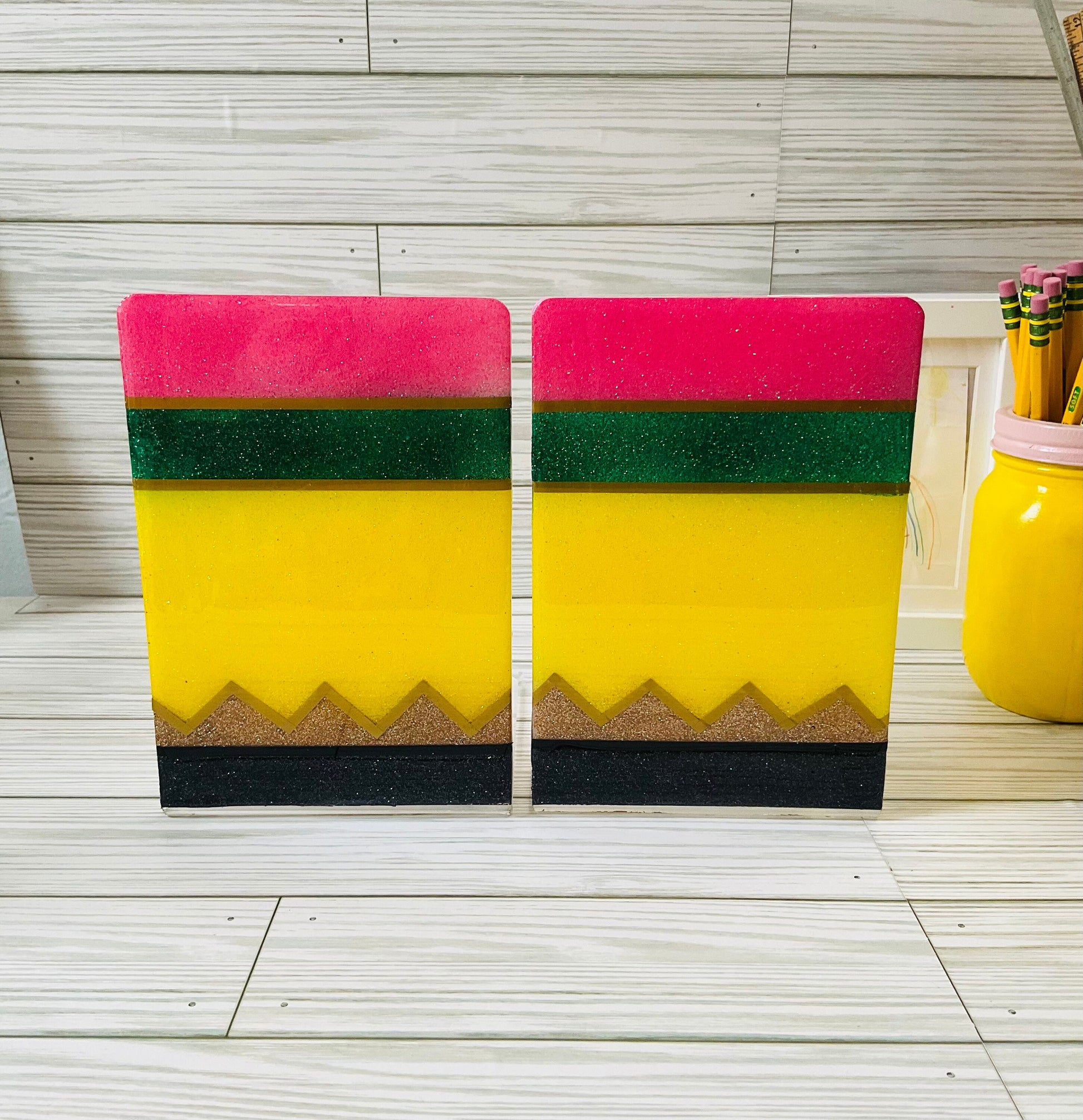 Sparkling Yellow Pencil Glitter Bookends - Perfect Teacher Gifts, Stylish Classroom Decor