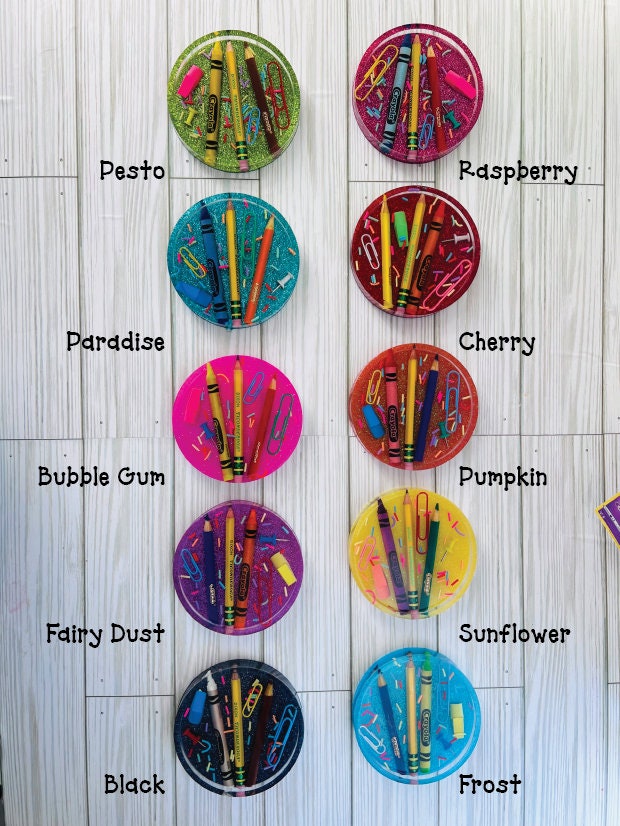 Personalized Teacher Glitter Coaster: Crayon & Pencil Design