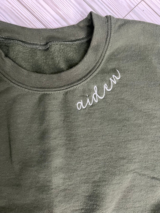 Name Script Embroidered Sweatshirt | Custom Crewneck Sweatshirt | Script Name by Lina Loves Two, handmade in Los Angeles CA
