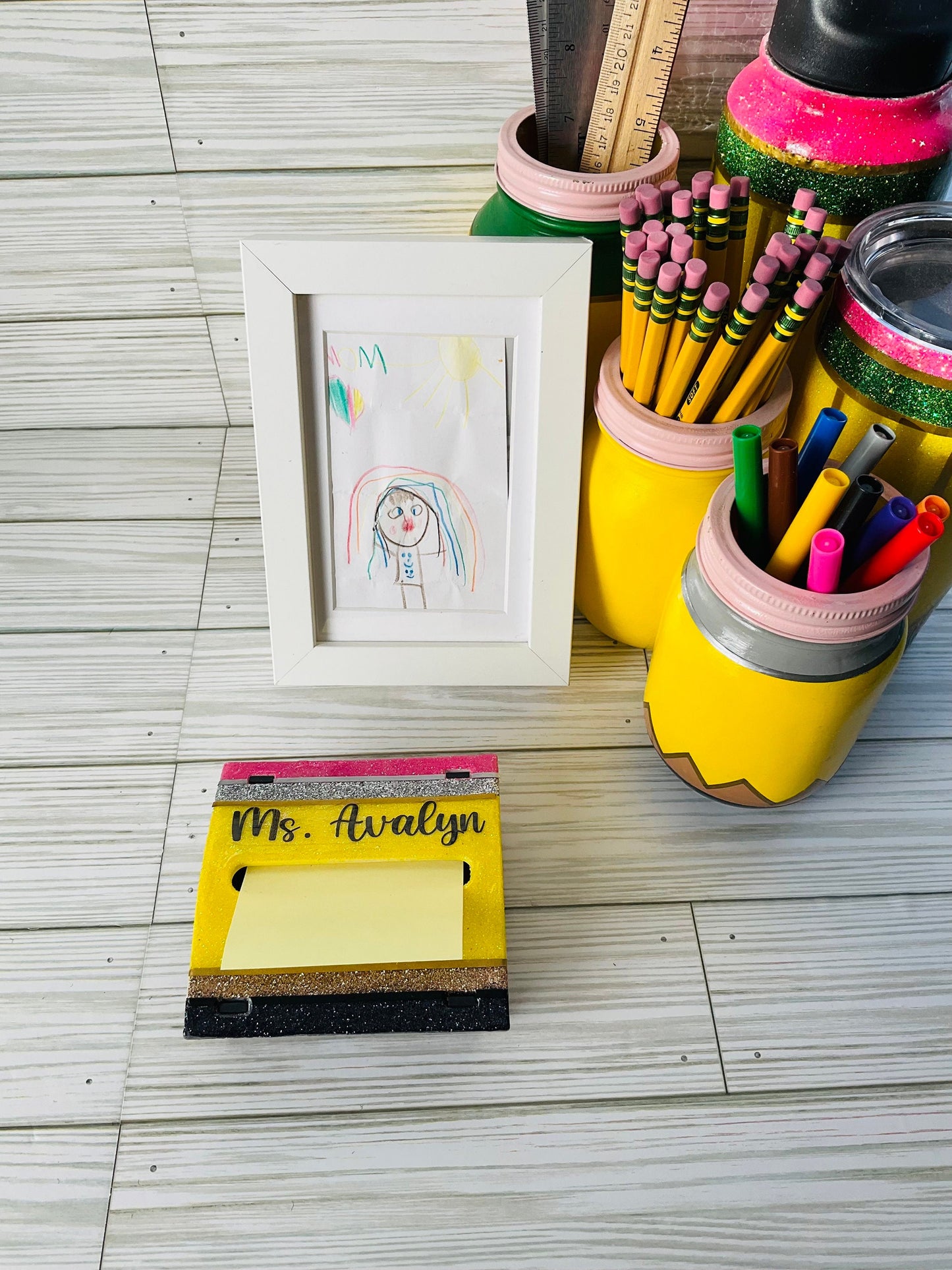Glitter Pencil Post-It Dispenser: Unique Teacher Desk Accessory