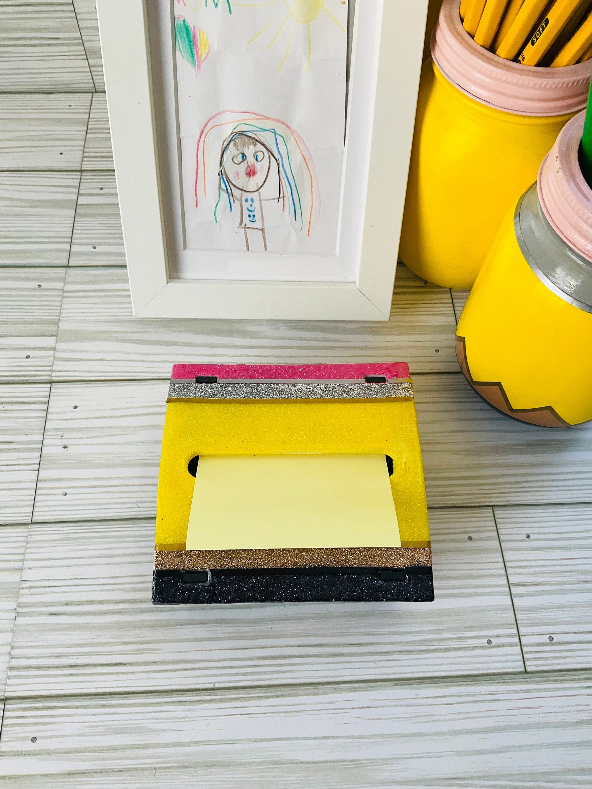 Glitter Pencil Post-It Dispenser: Unique Teacher Desk Accessory