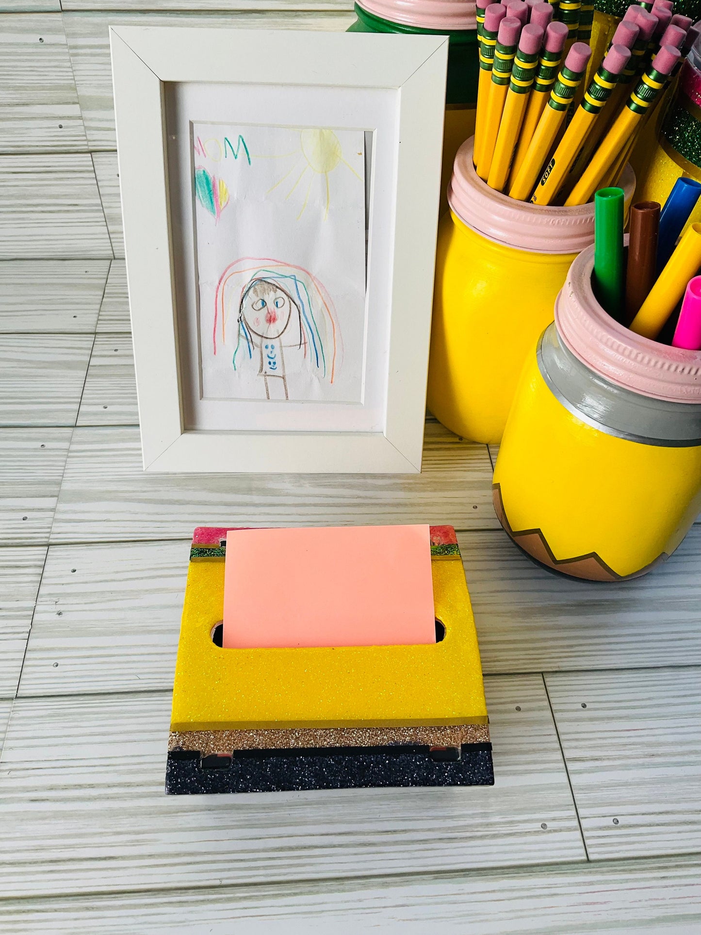 Glitter Pencil Post-It Dispenser: Unique Teacher Desk Accessory