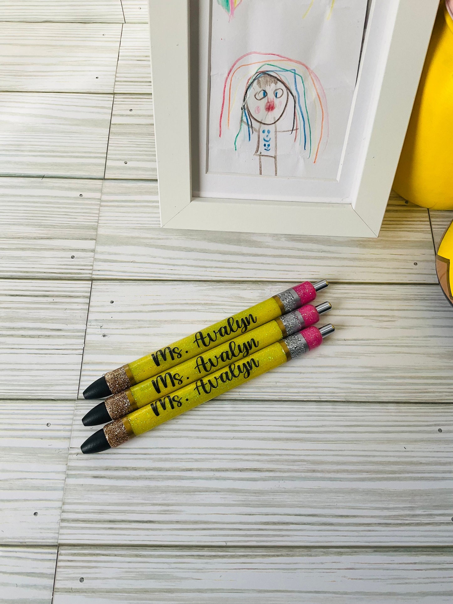 Personalized Teacher Glitter Pens - Pencil Design, Set of 3