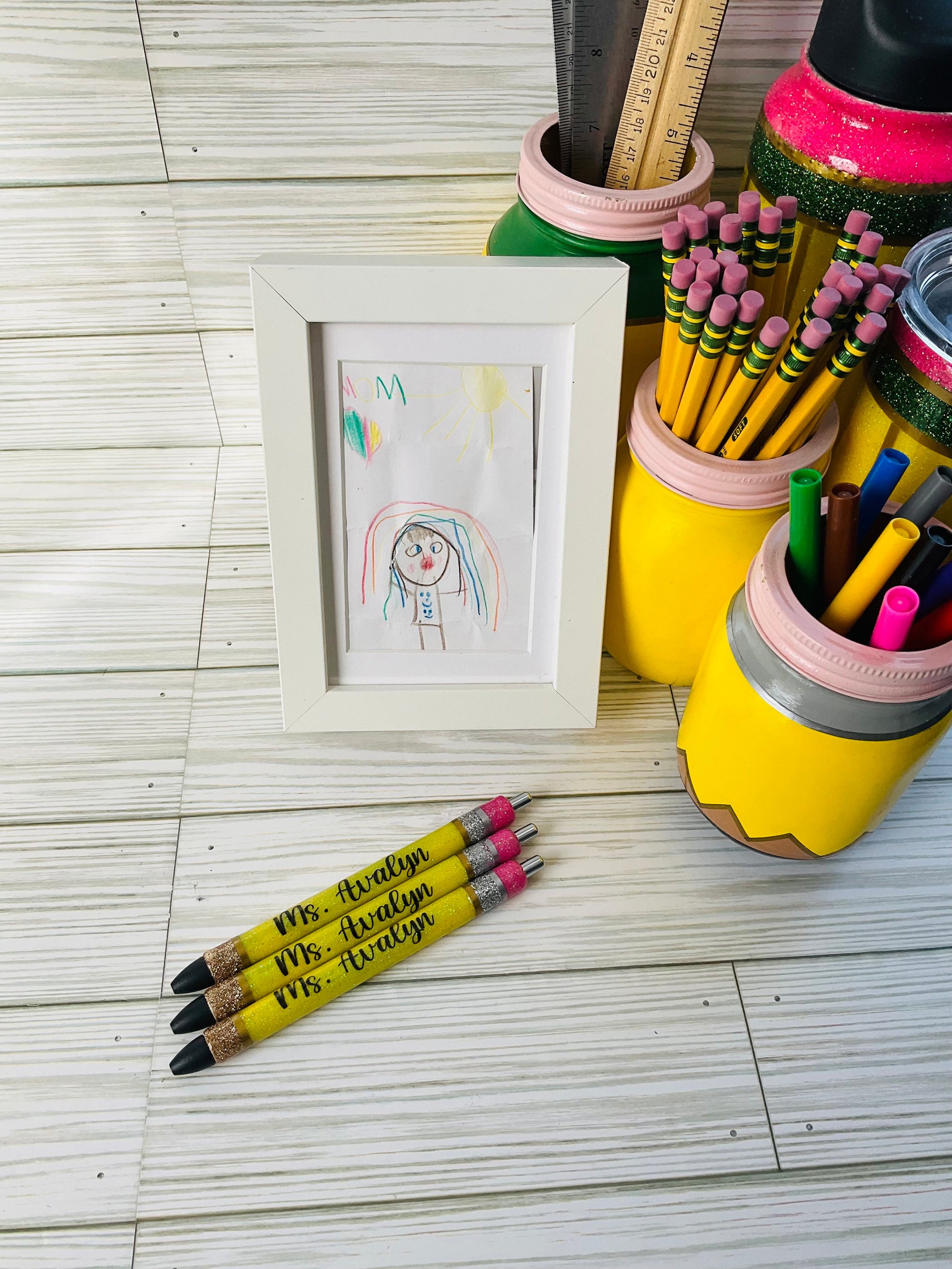 Personalized Teacher Glitter Pens - Pencil Design, Set of 3
