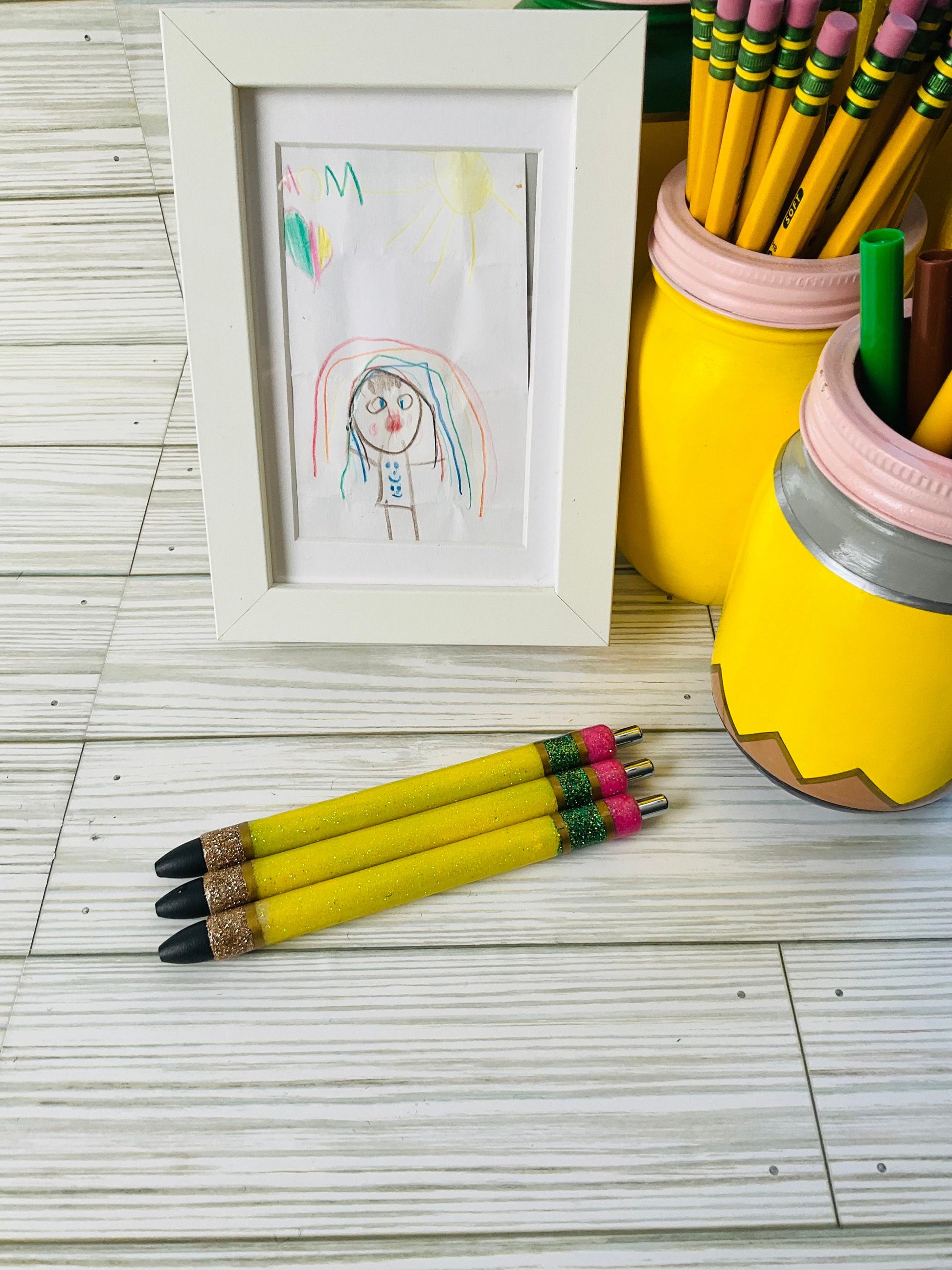 Personalized Teacher Glitter Pens - Pencil Design, Set of 3