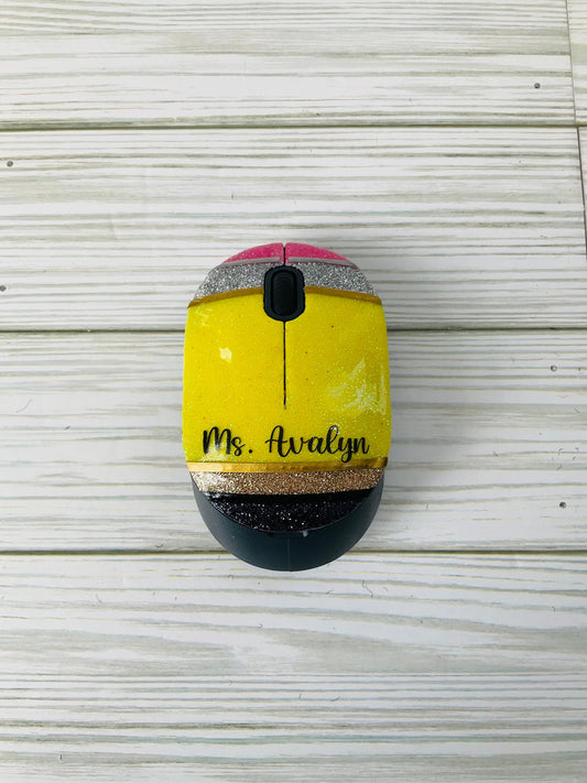 Pencil Wireless Mouse | Teacher Gifts | Yellow Pencil Glitter | Unique Wireless Mouse for Teachers