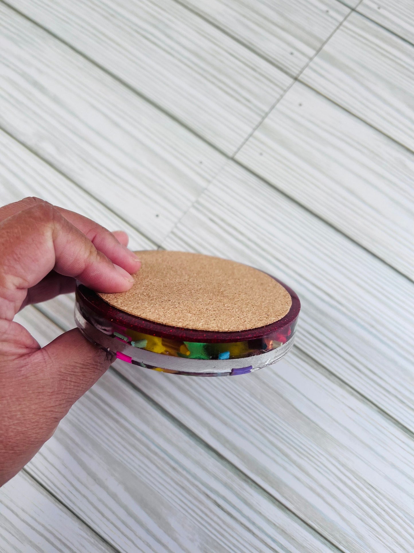 Personalized Teacher Glitter Coaster: Crayon & Pencil Design