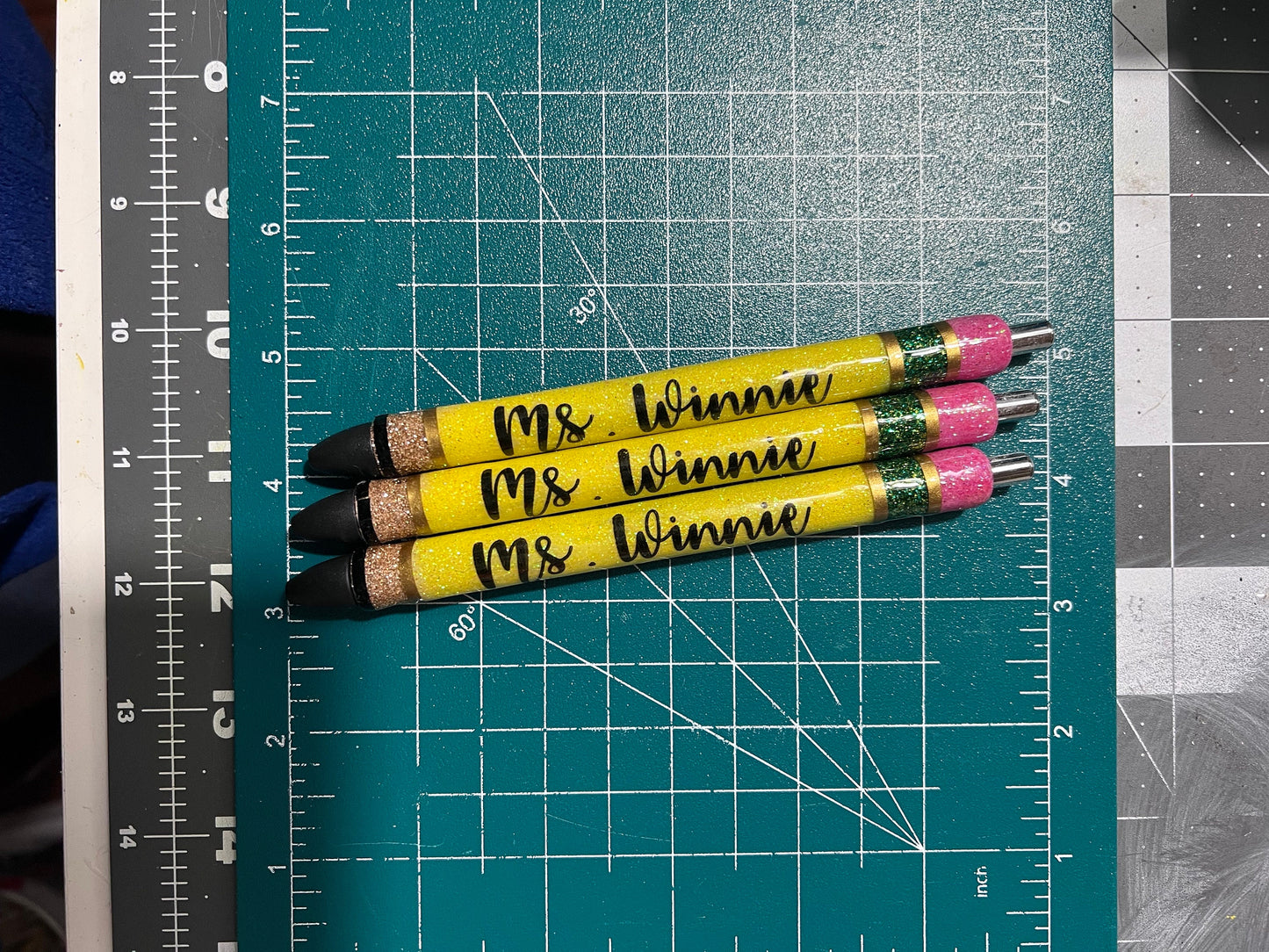 Personalized Teacher Glitter Pens - Pencil Design, Set of 3