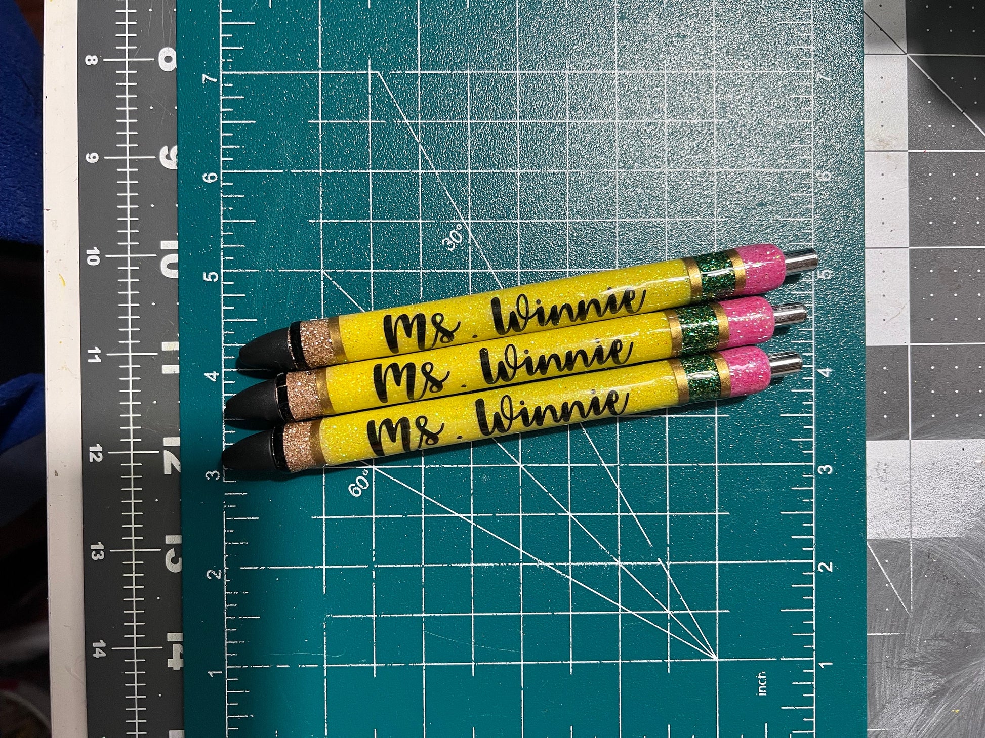 Personalized Teacher Glitter Pens - Pencil Design, Set of 3