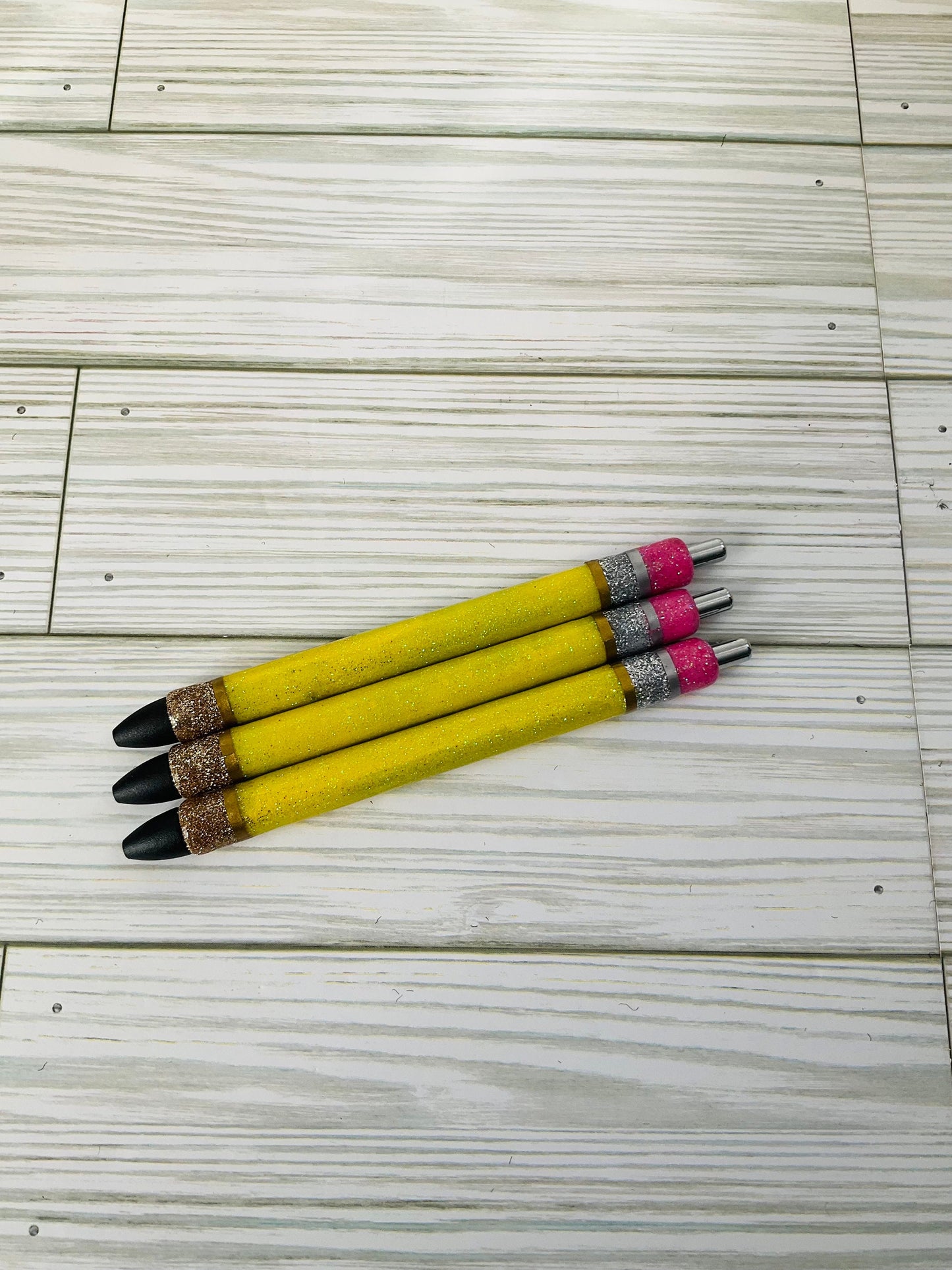 Personalized Teacher Glitter Pens - Pencil Design, Set of 3