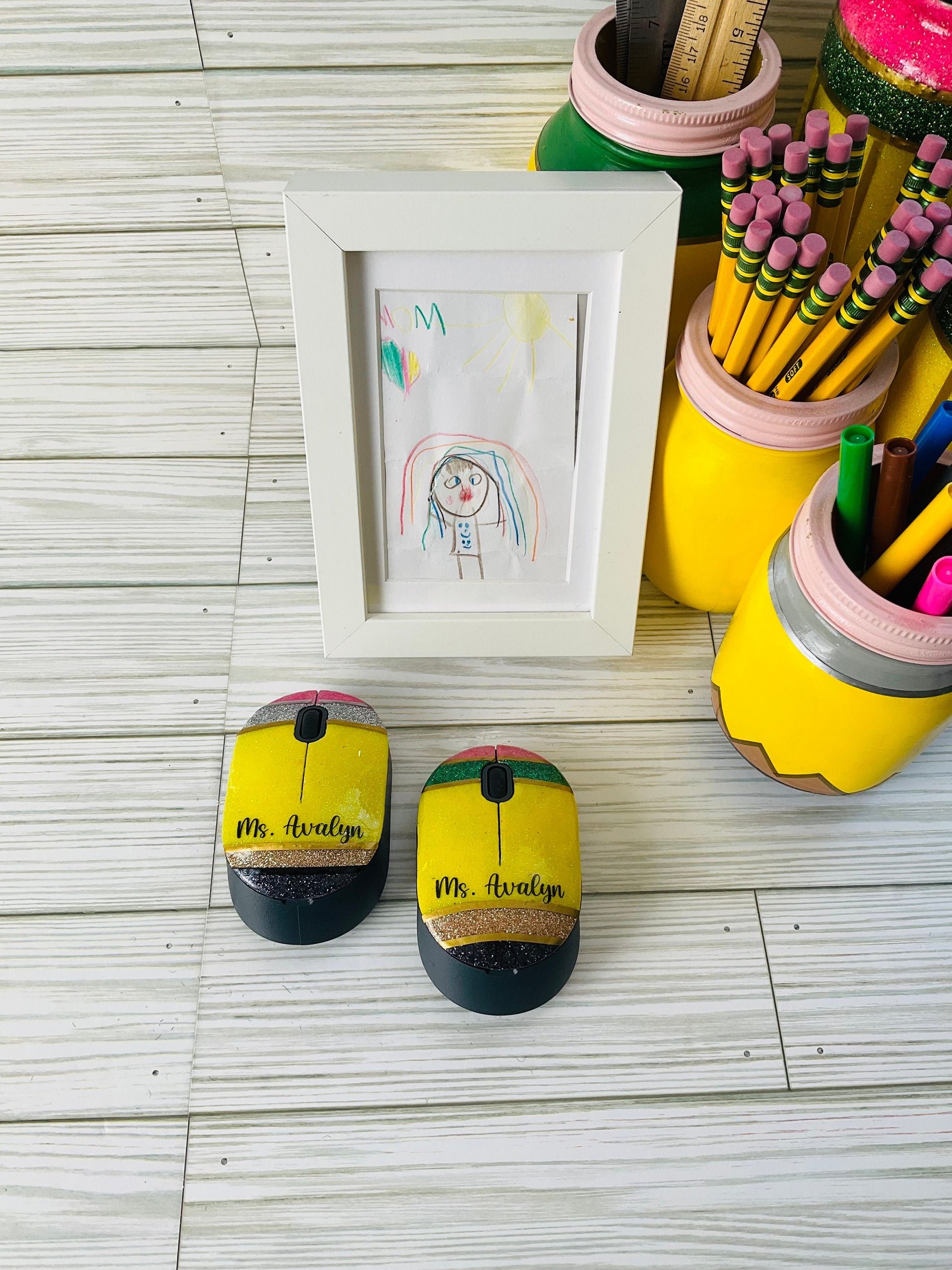Pencil Wireless Mouse | Teacher Gifts | Yellow Pencil Glitter | Unique Wireless Mouse for Teachers