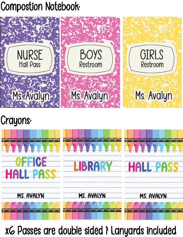 Custom Teacher Hall Pass Set: Double Sided Classroom Lanyards, 6-Pack