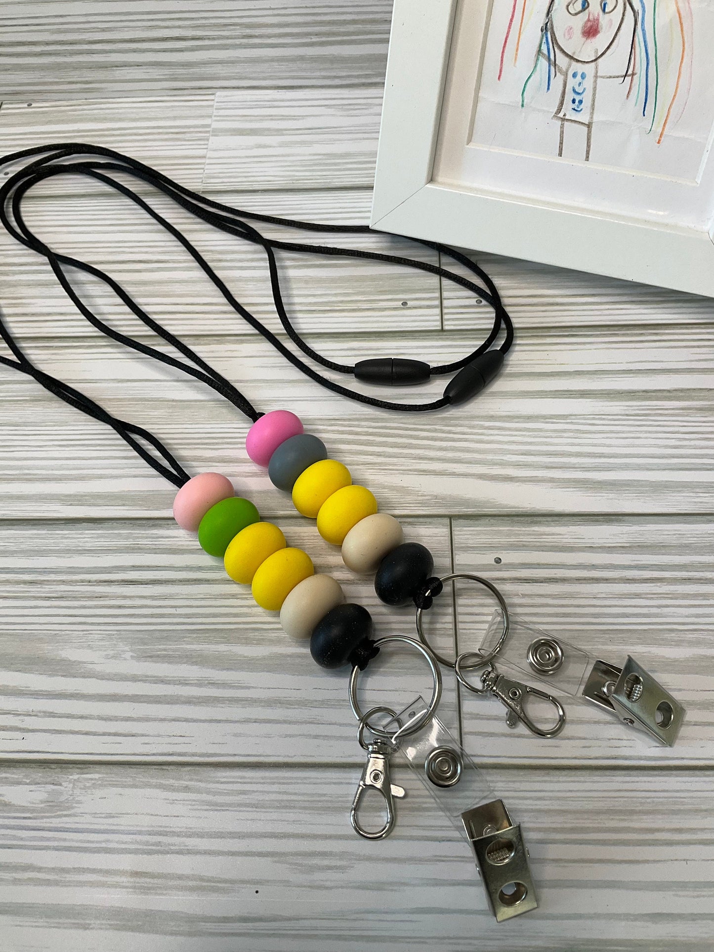 Personalized Teacher Lanyard: Silicone Beads, Glitter Charm
