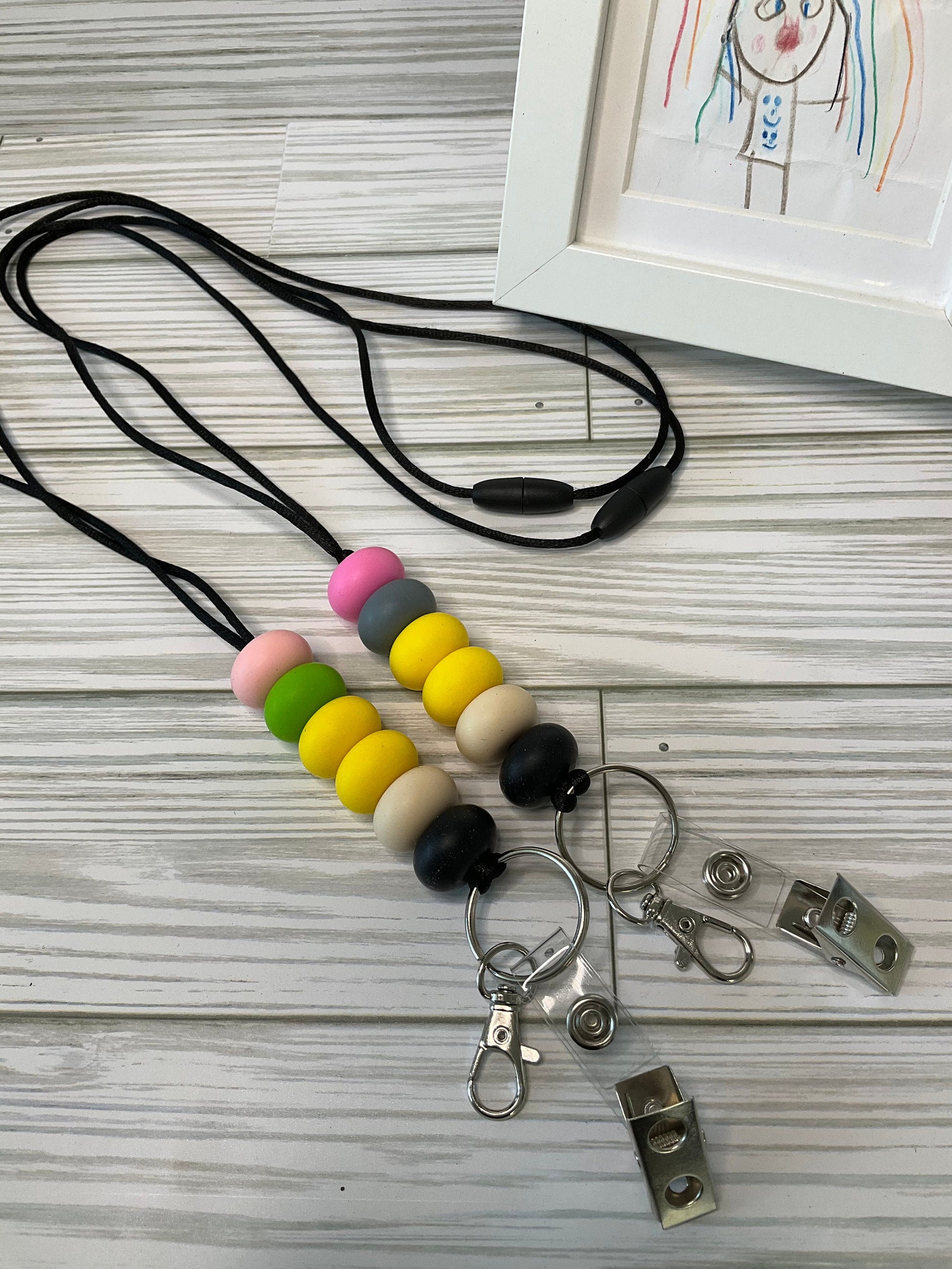 Personalized Teacher Lanyard: Silicone Beads, Glitter Charm