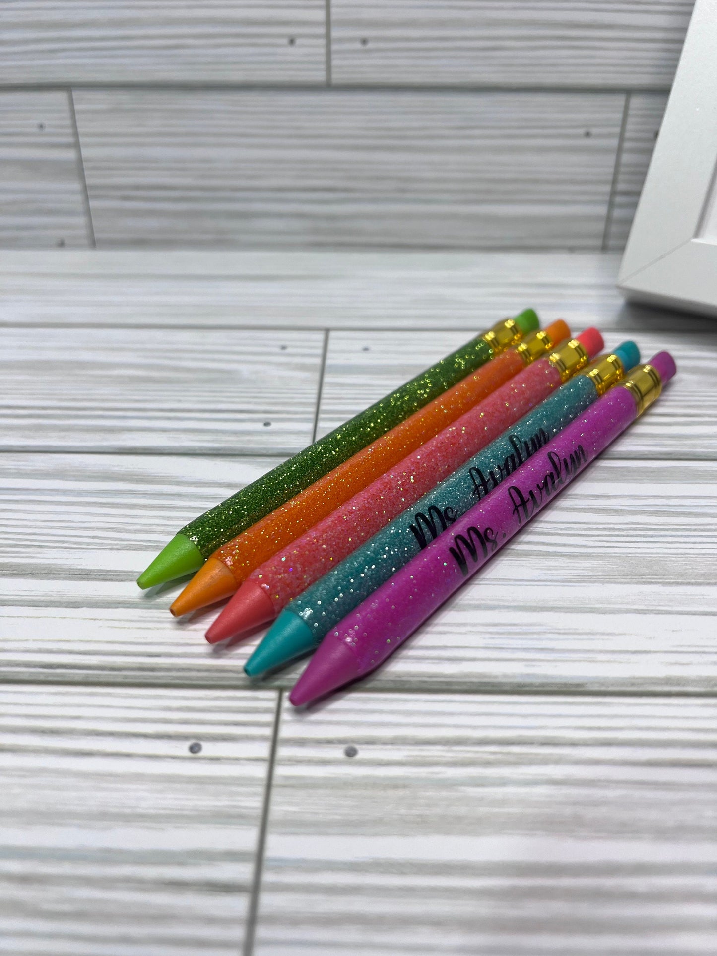 x5 Glitter Color Personalized Lead Pencils| Unique Teacher Gifts | Customized Teacher Appreciation Gift | Glitter Lead Pencils