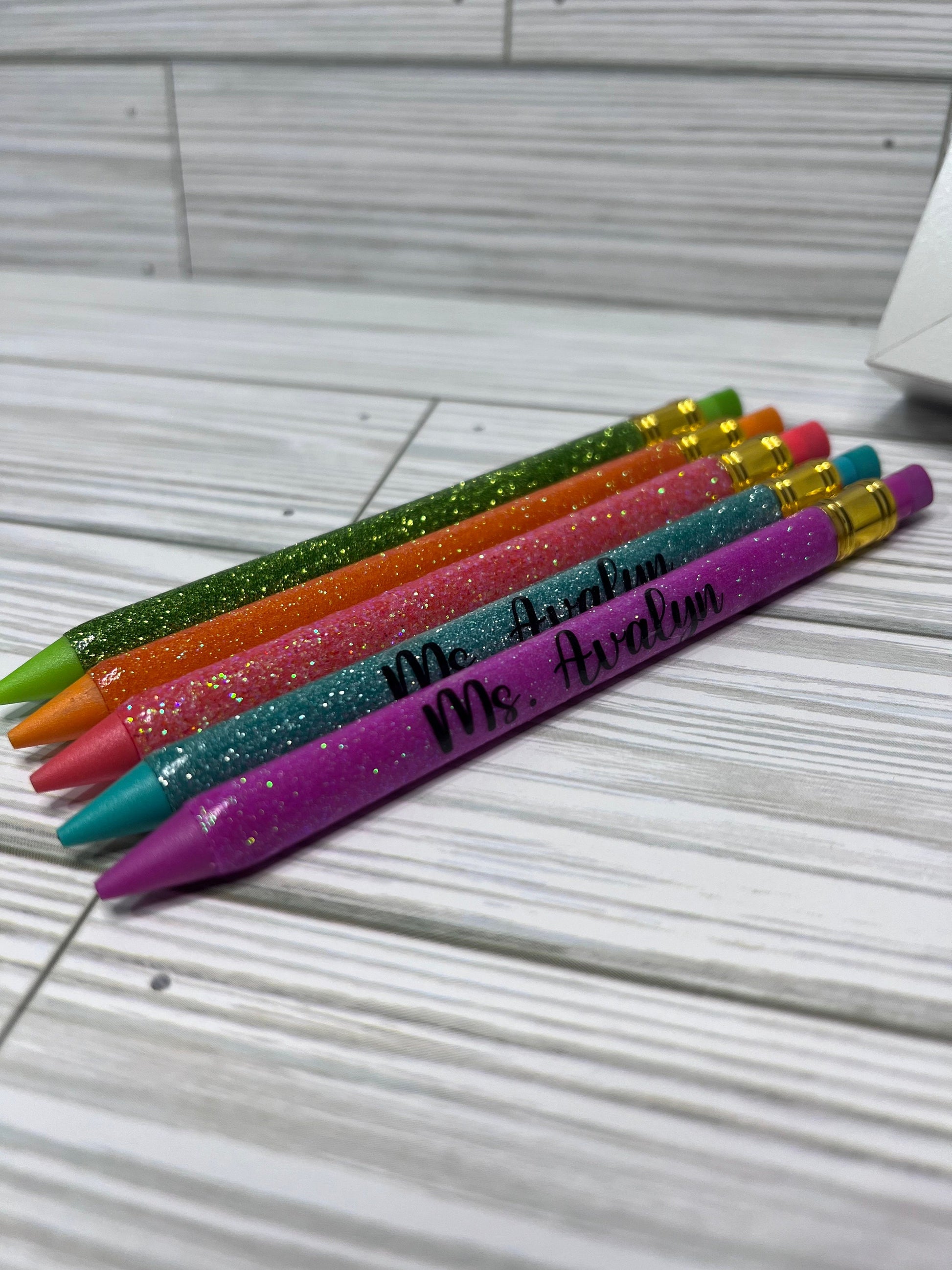 x5 Glitter Color Personalized Lead Pencils| Unique Teacher Gifts | Customized Teacher Appreciation Gift | Glitter Lead Pencils