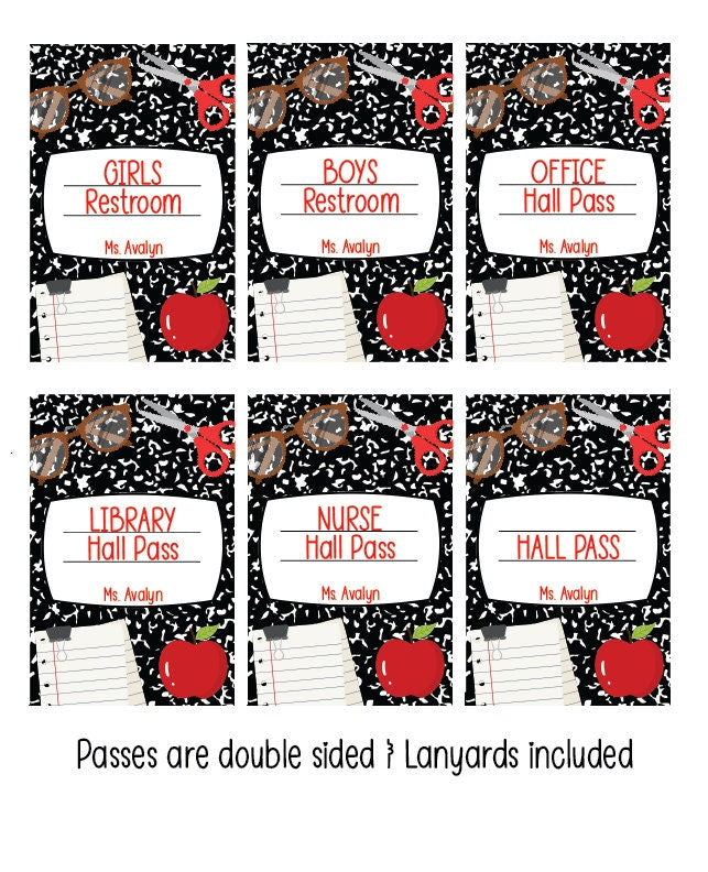 Custom Teacher Hall Pass Set: Double Sided Classroom Lanyards, 6-Pack by Lina Loves Two, handmade in Los Angeles CA