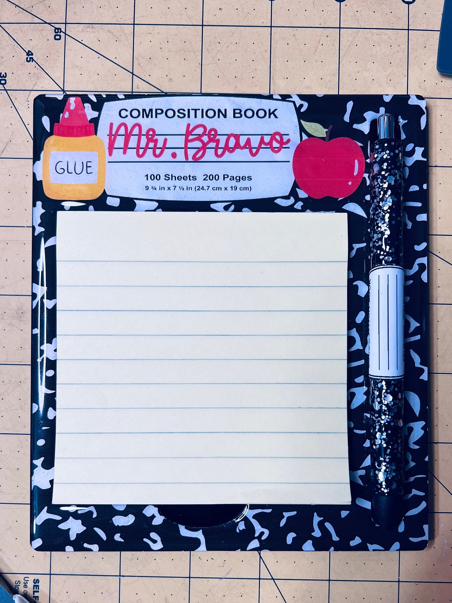 Personalized Composition Post It Note and Pen Holder | Teacher Gifts | Post It Note and Pen Holder | Classroom Supplies by Lina Loves Two, handmade in Los Angeles CA