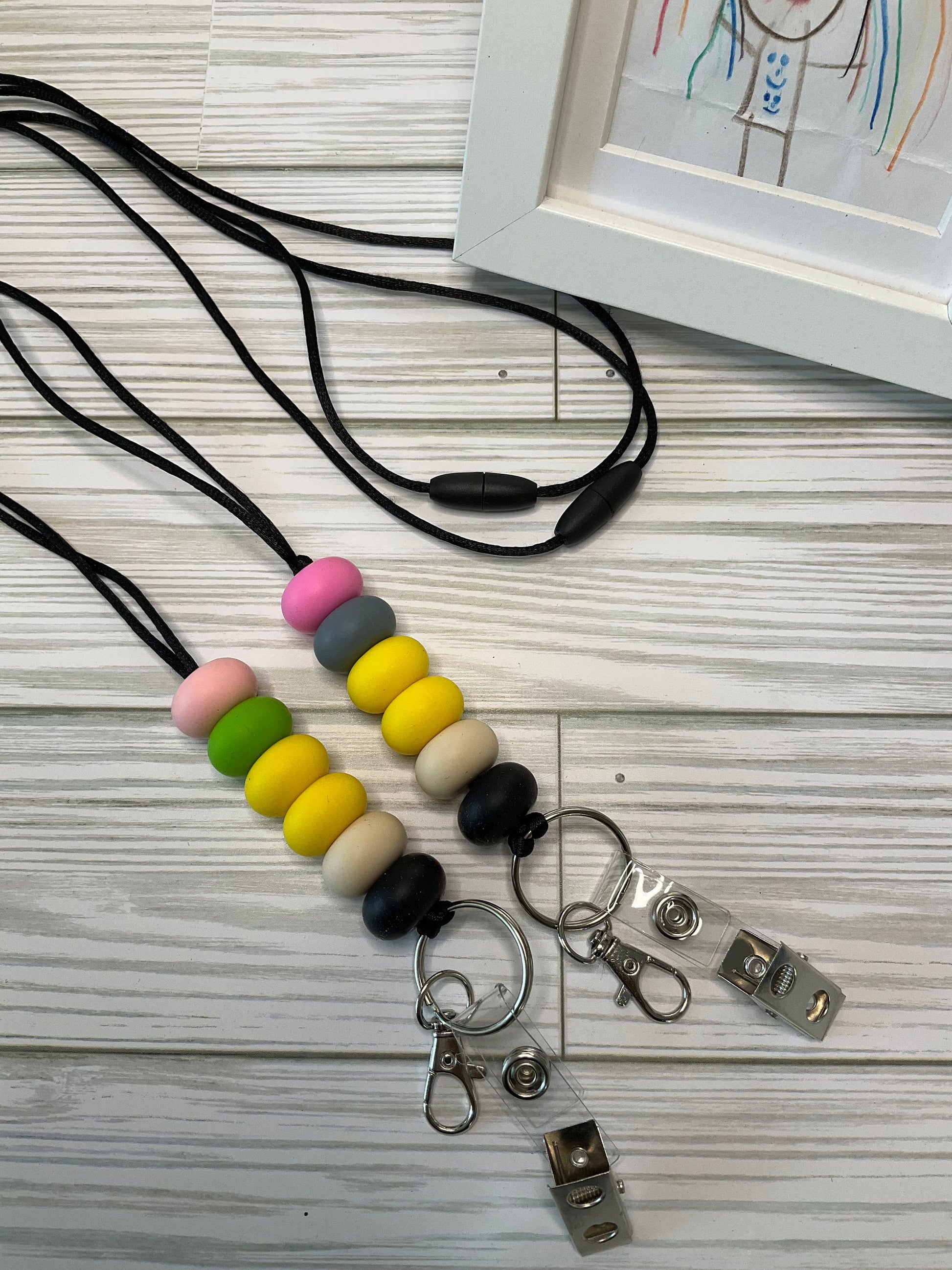 Personalized Teacher Lanyard: Silicone Beads, Glitter Charm