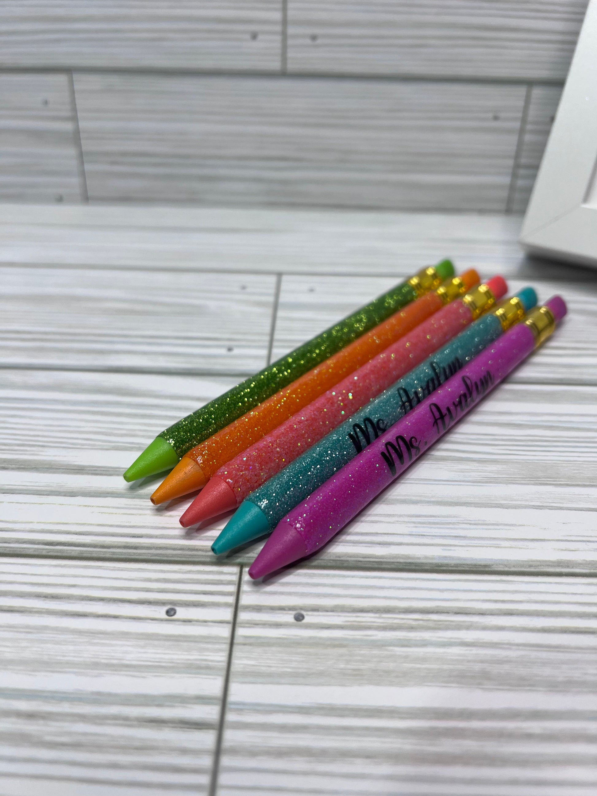 x5 Glitter Color Personalized Lead Pencils| Unique Teacher Gifts | Customized Teacher Appreciation Gift | Glitter Lead Pencils