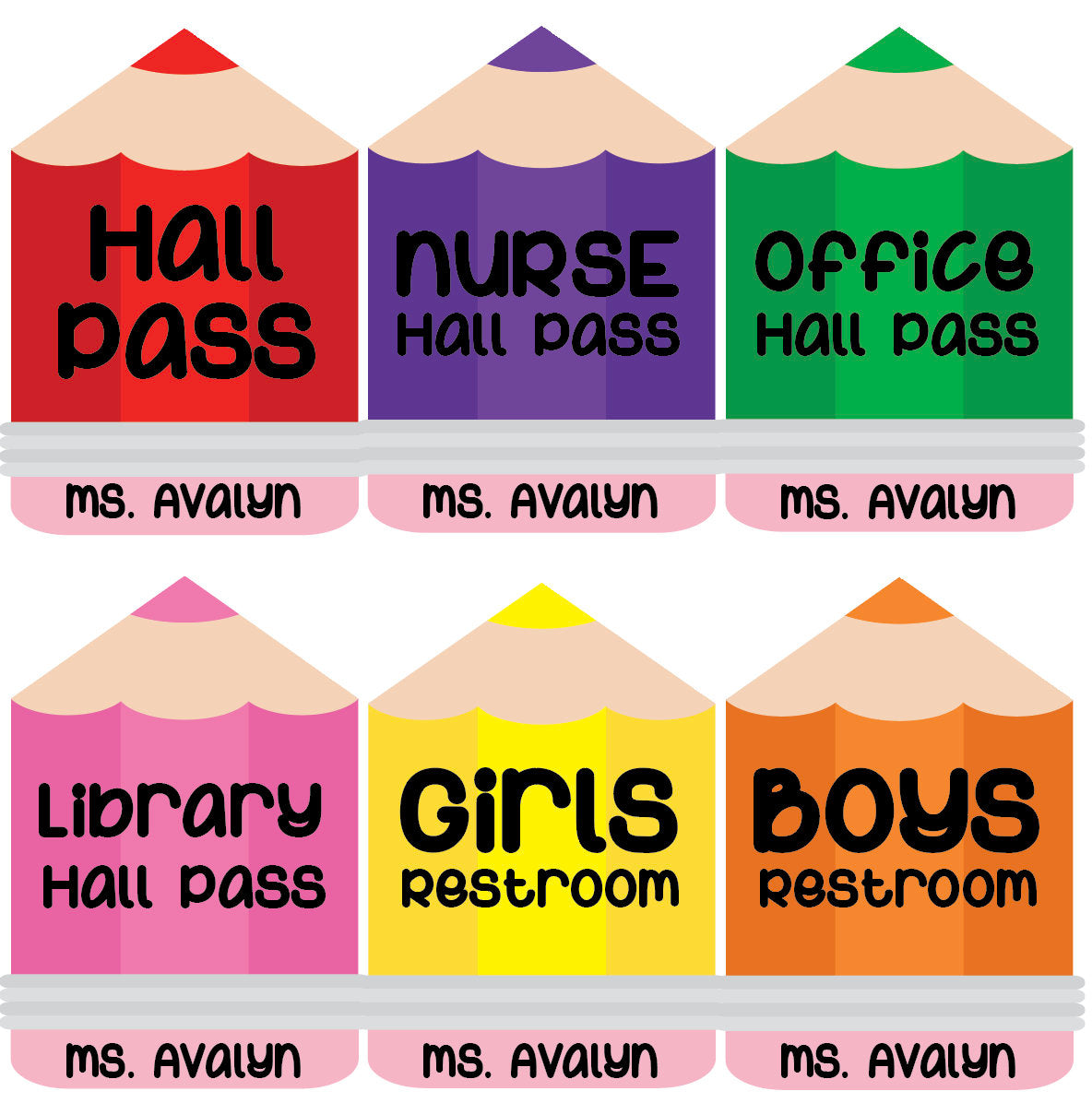 Custom Teacher Hall Pass Set: Double Sided Classroom Lanyards, 6-Pack