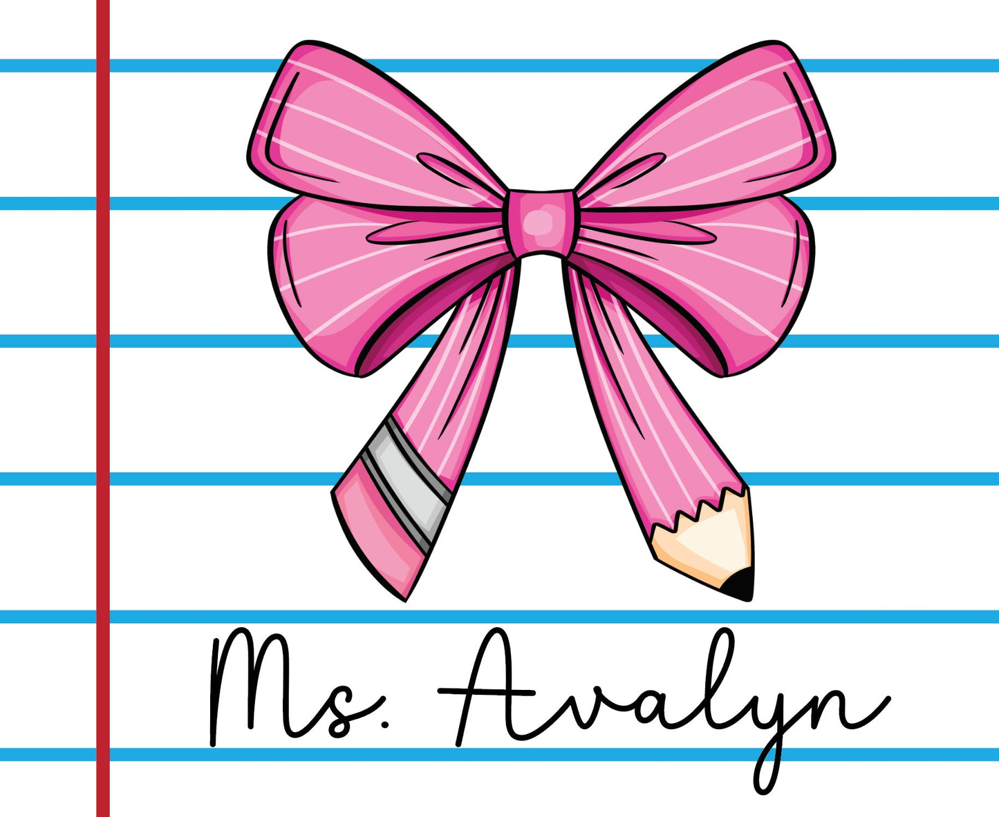 Personalized Teacher Mouse Pad: Coquette Bow Pencil Design