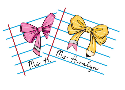 Personalized Teacher Mouse Pad: Coquette Bow Pencil Design