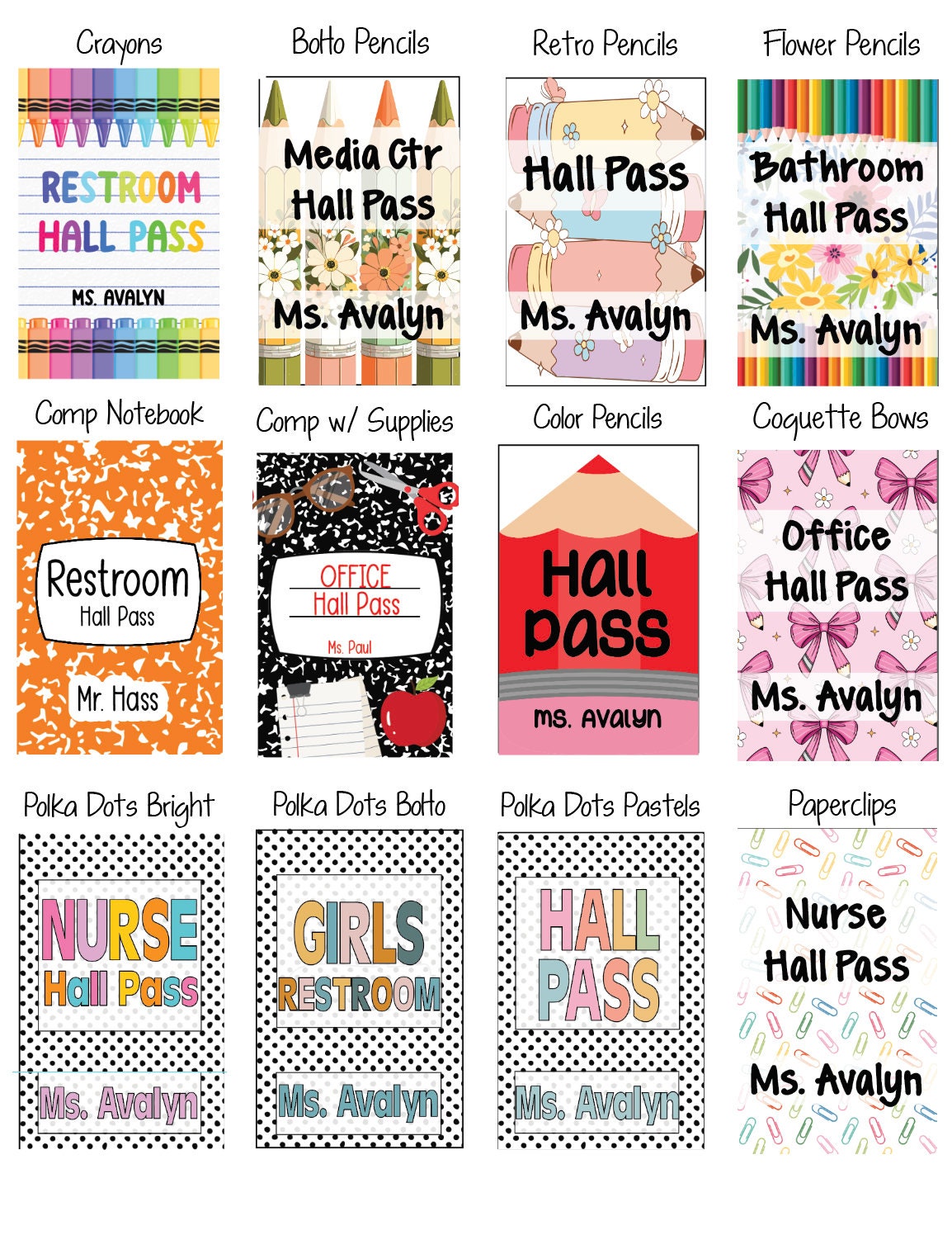 Custom Teacher Hall Pass Set: Double Sided Classroom Lanyards, 6-Pack