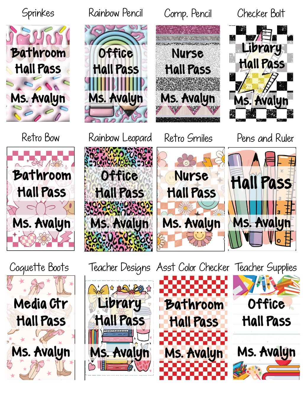 Custom Teacher Hall Pass Set: Double Sided Classroom Lanyards, 6-Pack
