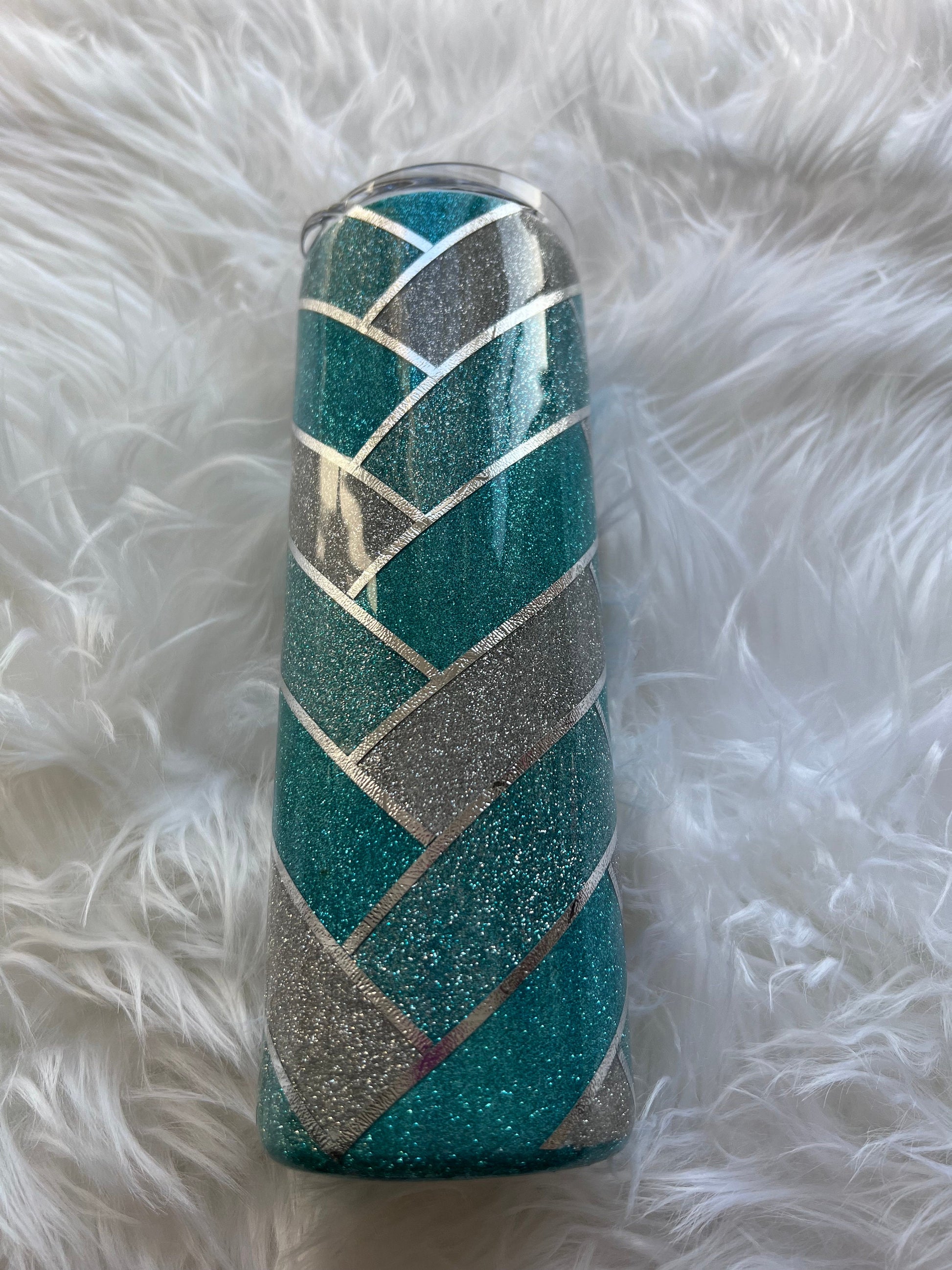 Glitter Teal Herringbone Tumbler | Teacher Gifts | 20oz Straight Stainless Steel Coffee Cup | Herringbone Design by Lina Loves Two, handmade in Los Angeles CA