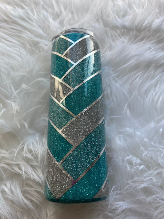 Glitter Teal Herringbone Tumbler | Teacher Gifts | 20oz Straight Stainless Steel Coffee Cup | Herringbone Design by Lina Loves Two, handmade in Los Angeles CA