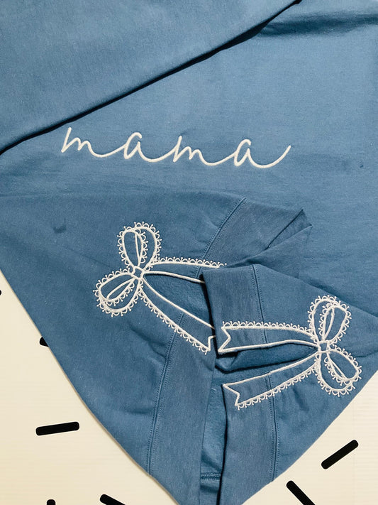 Embroidered Mama Sweatshirt: Classic Lace Side Bow Design