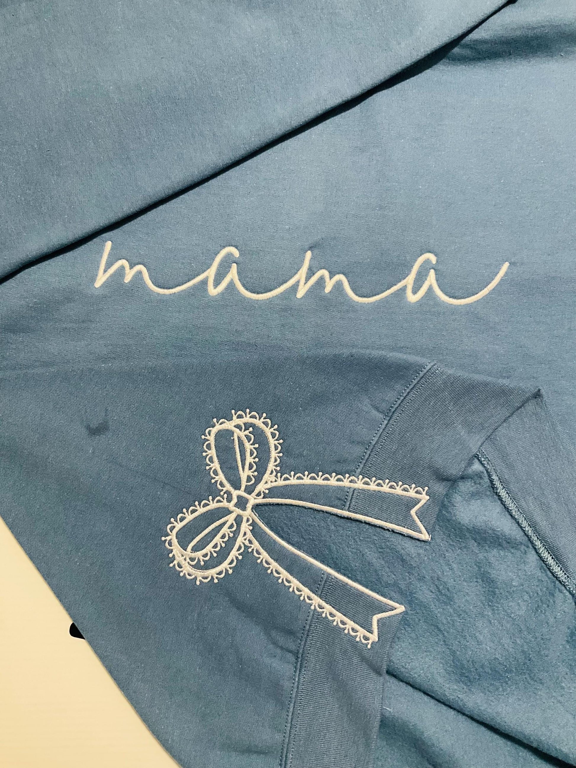 Embroidered Mama Sweatshirt: Classic Lace Side Bow Design