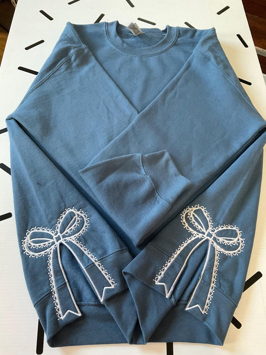 Embroidered Side Bow Sweatshirt: Classic Lace Design