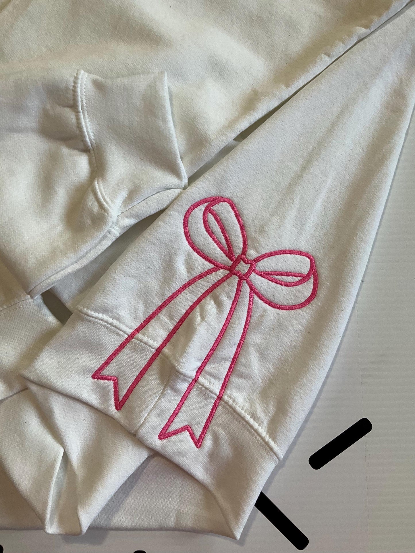 Embroidered Bow Sweatshirt: Classic Side Bow Design by Lina Loves Two, handmade in Los Angeles CA