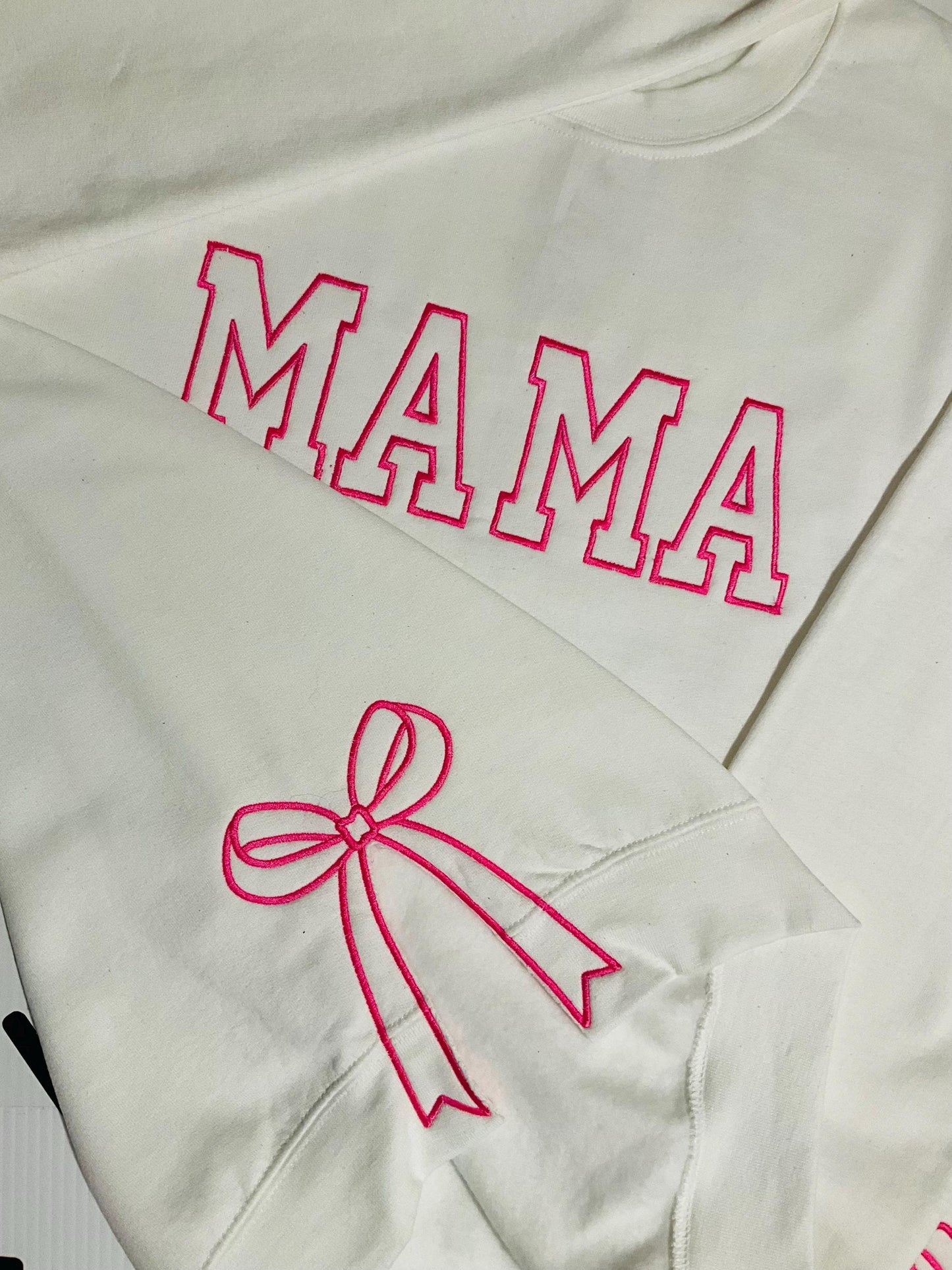 Embroidered Mama Sweatshirt: Classic Side Bow Design