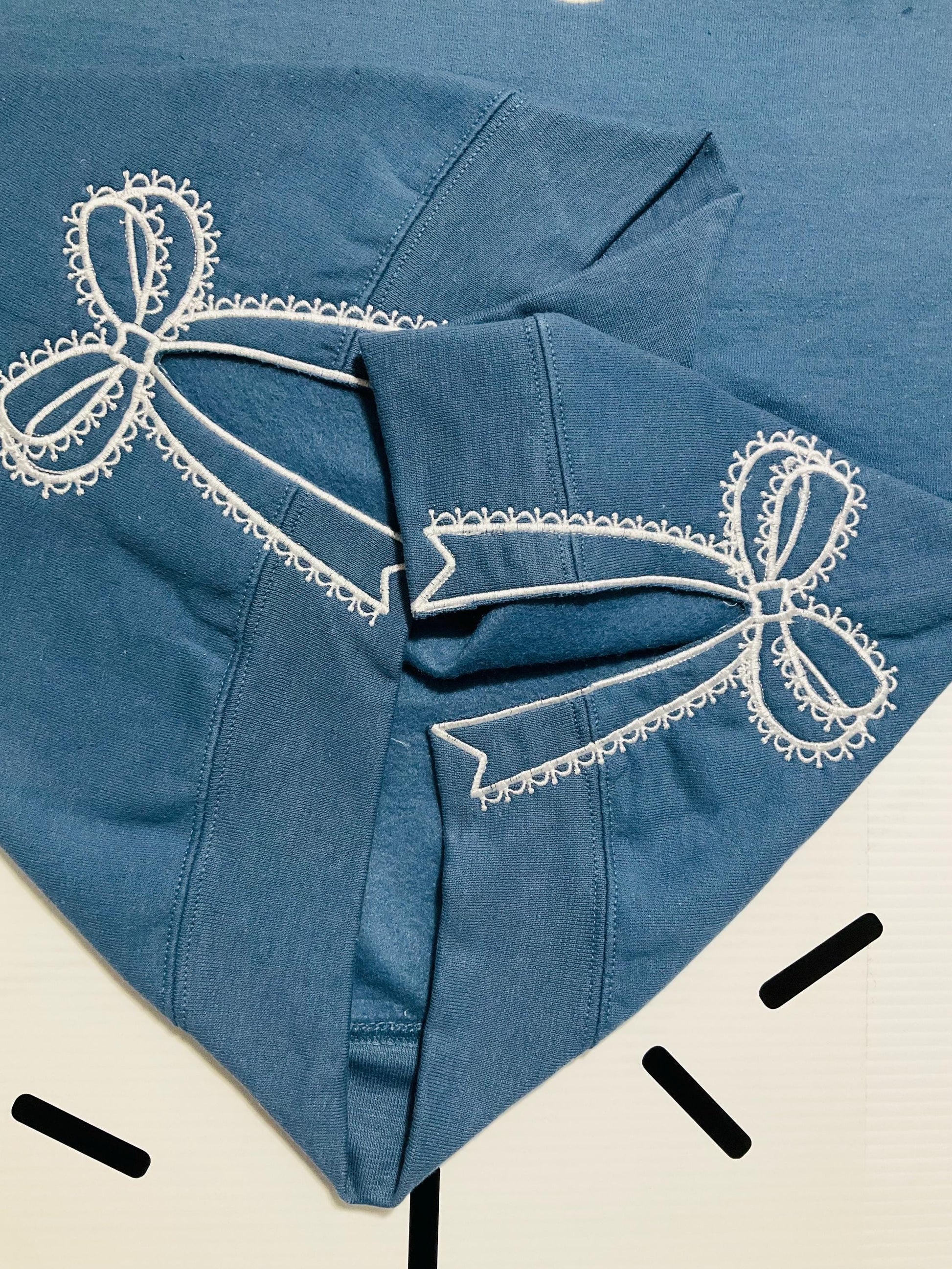 Embroidered Mama Sweatshirt: Classic Lace Side Bow Design by Lina Loves Two, handmade in Los Angeles CA