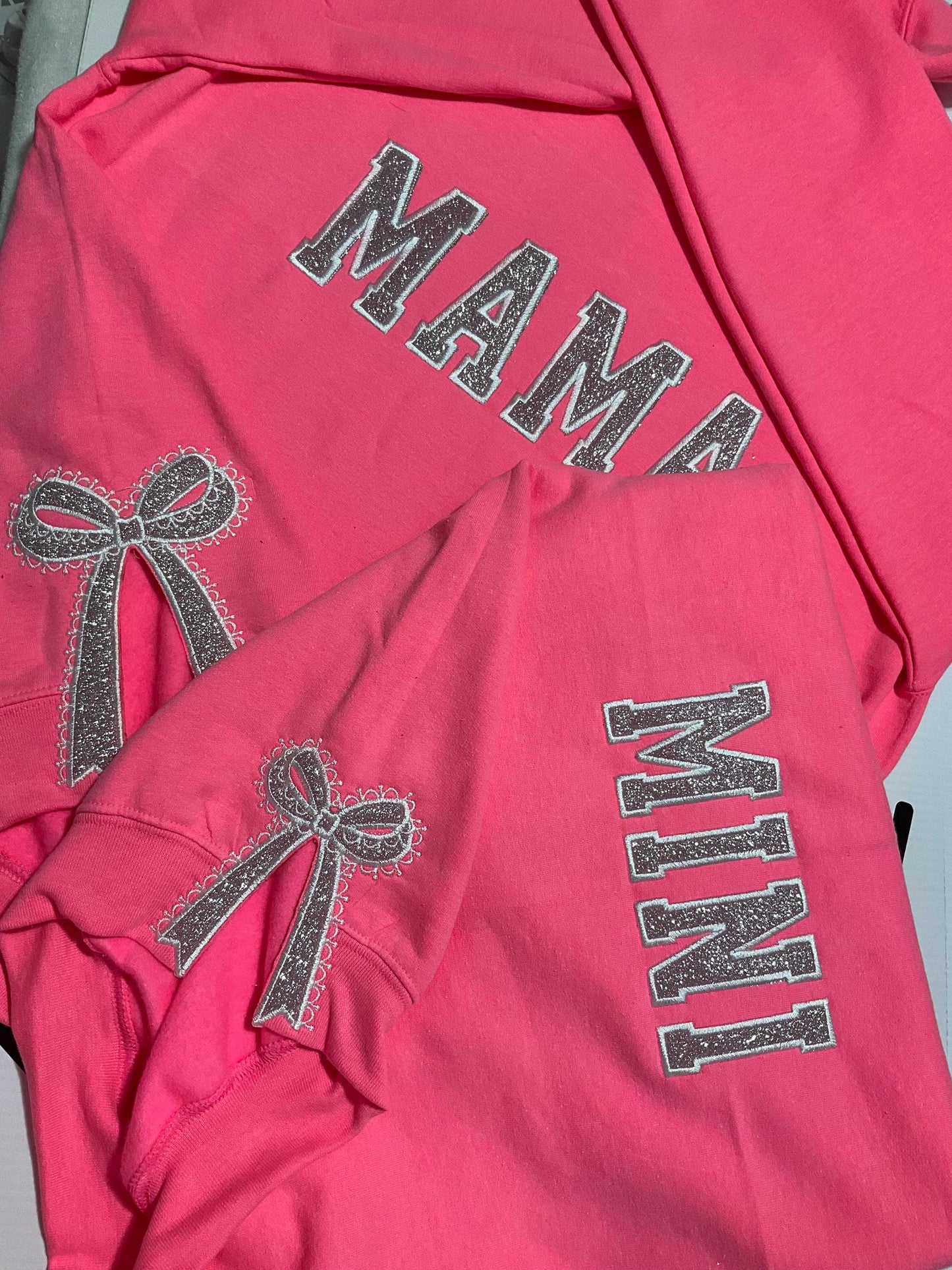 Embroidered Glitter Bow Mama and Mini Sweatshirt Set