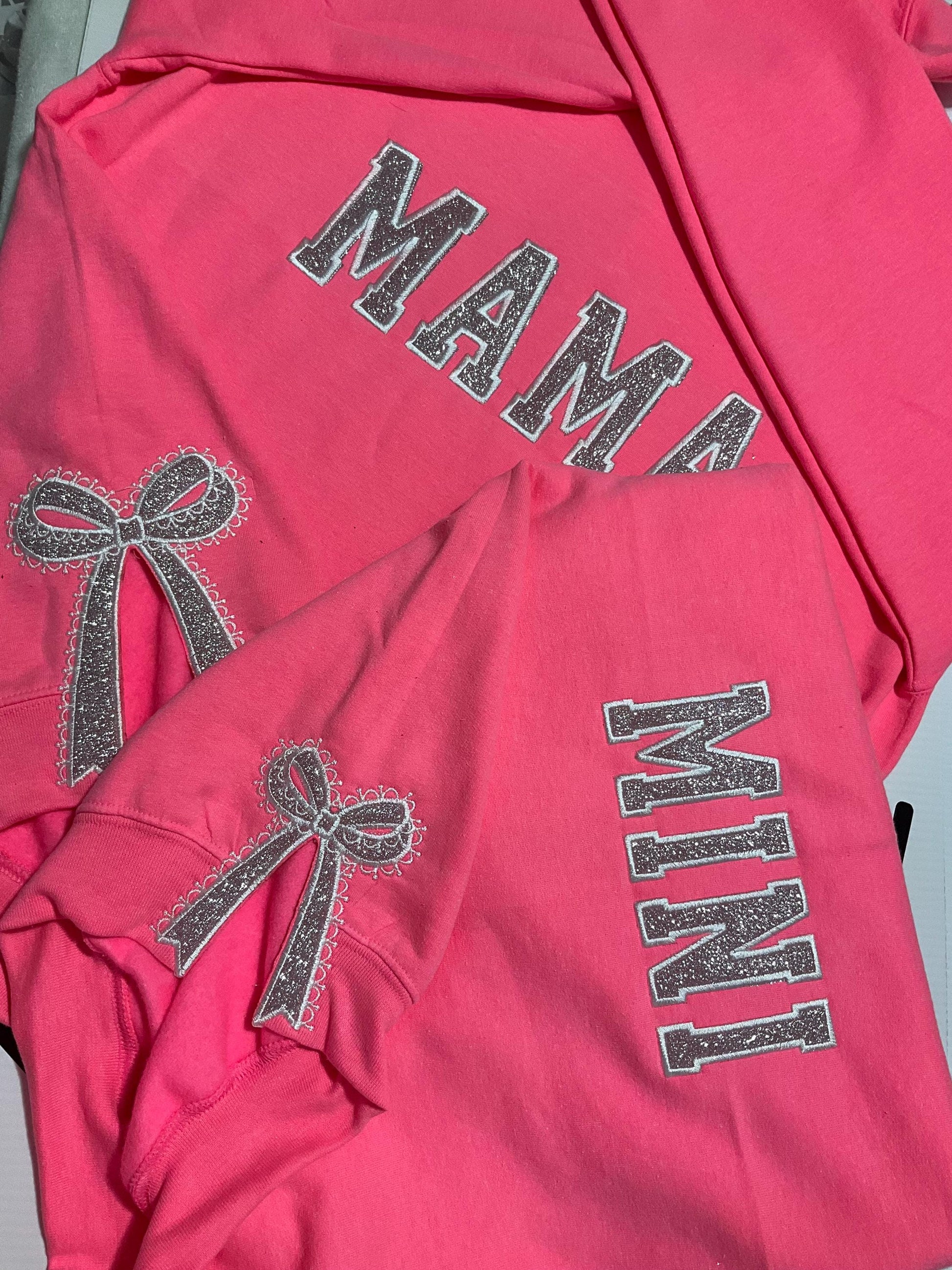 Embroidered Glitter Bow Mama and Mini Sweatshirt Set