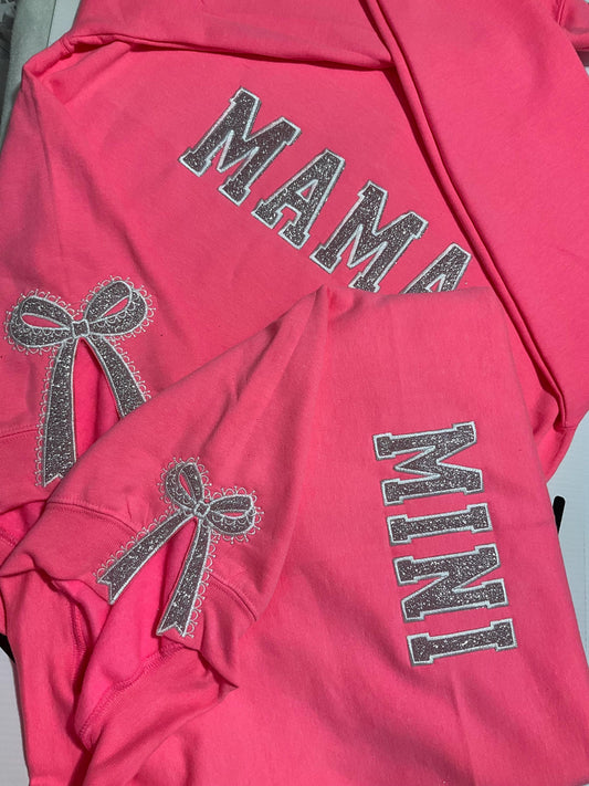 Embroidered Glitter Bow Mama and Mini Sweatshirt Set